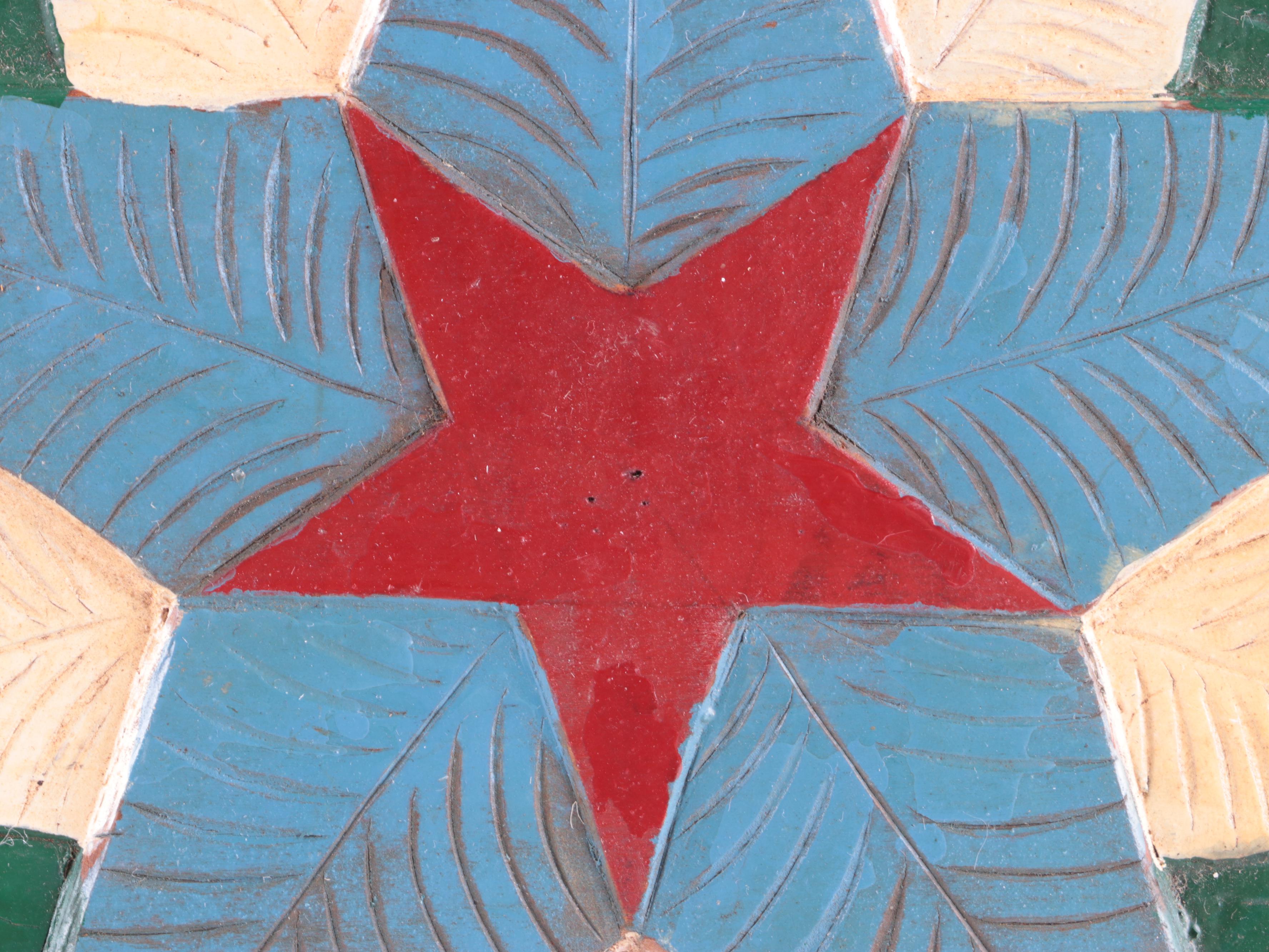 Hand-Painted Parcheesi Board With Folk Art Five-Point Star Décor