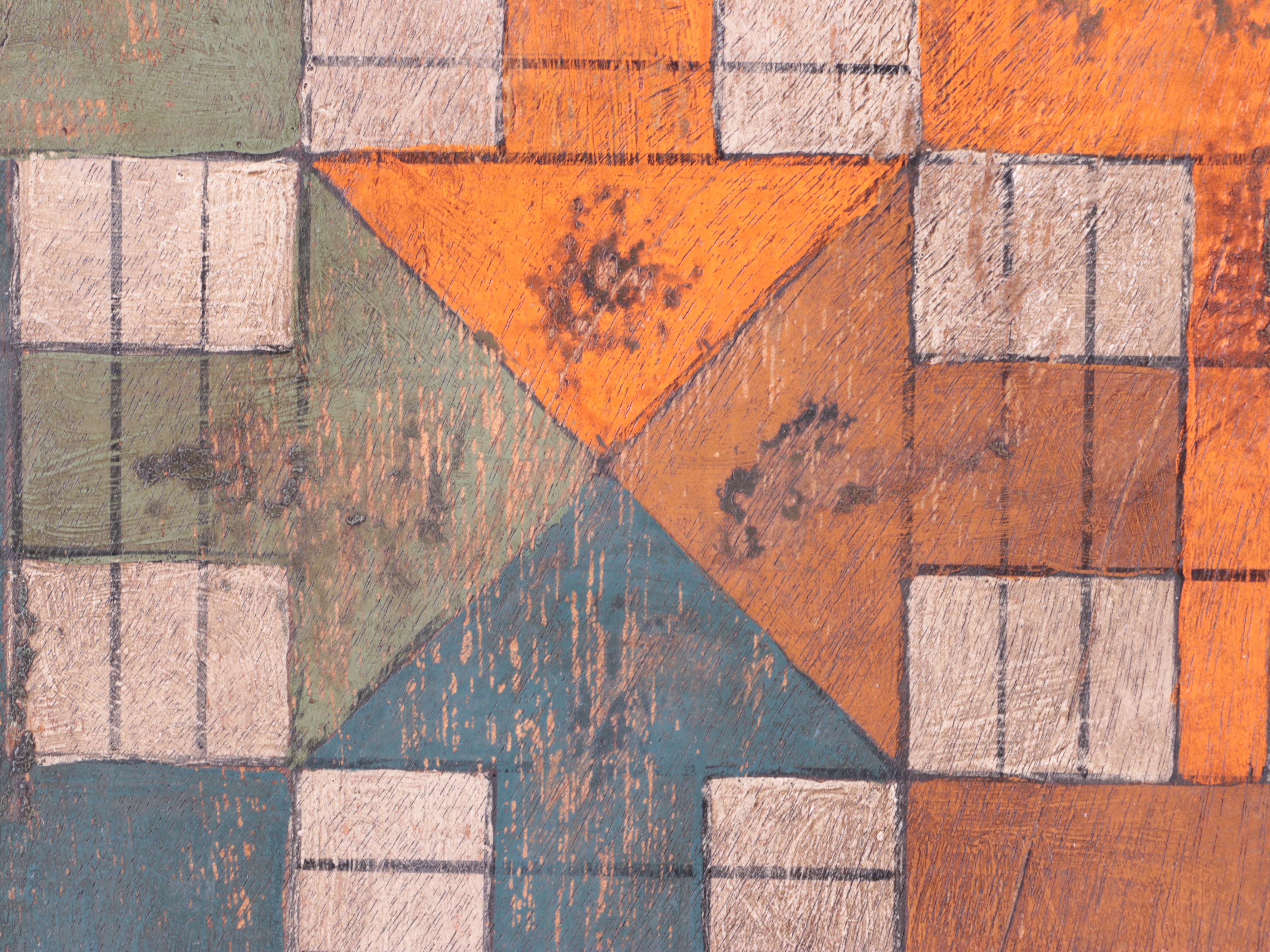 Hand-Painted Parcheesi Board With Folk Art Five-Point Star Décor