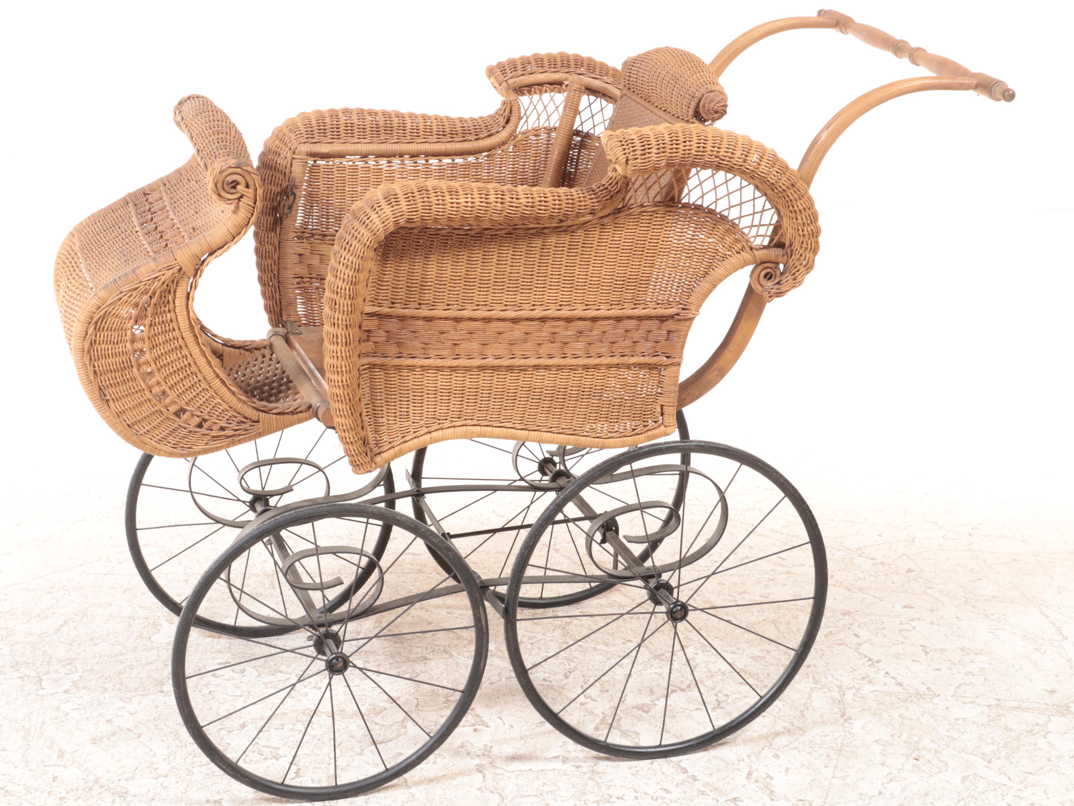 Victorian Wicker and Metal Baby Carriage, Late 19th Century