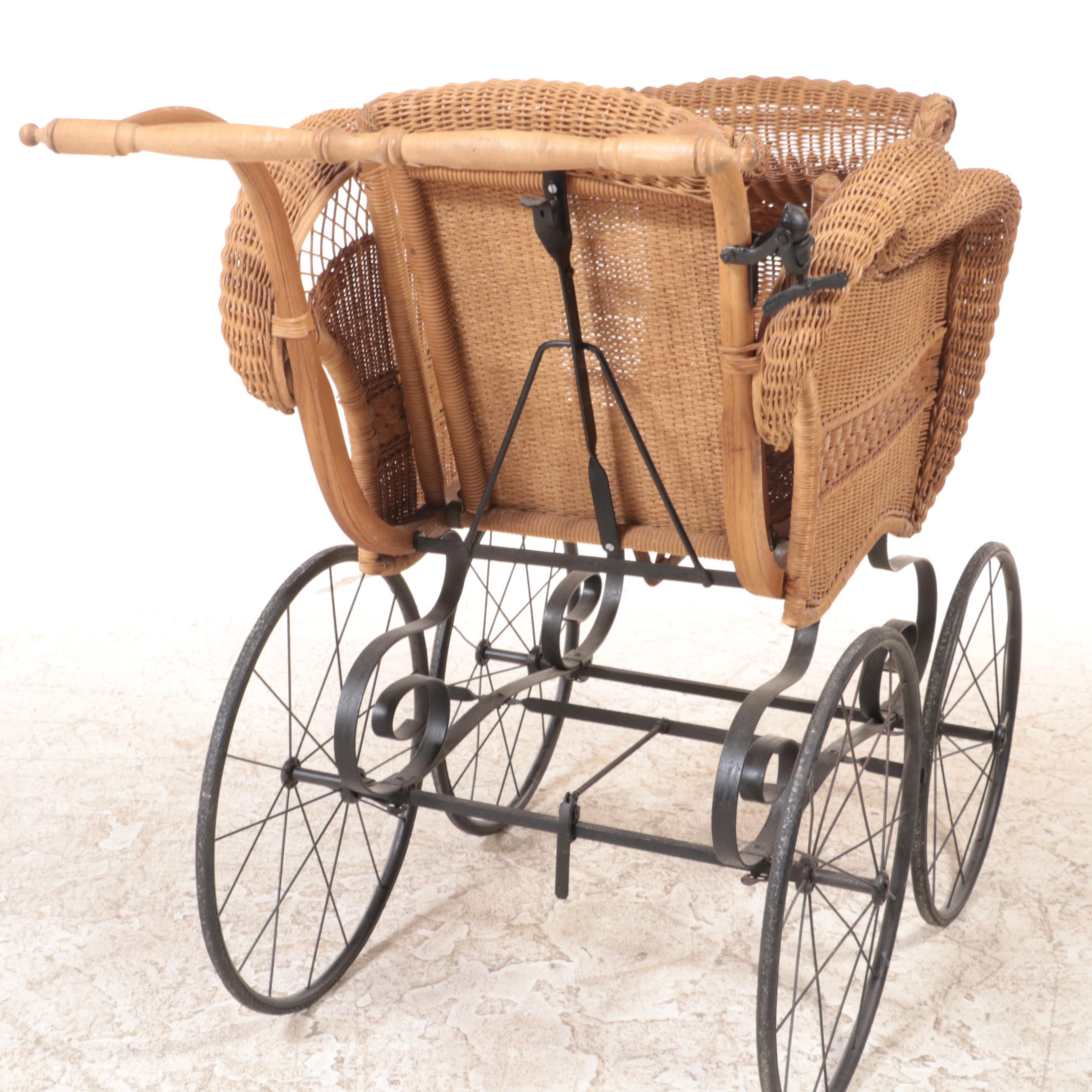 Victorian Wicker and Metal Baby Carriage, Late 19th Century