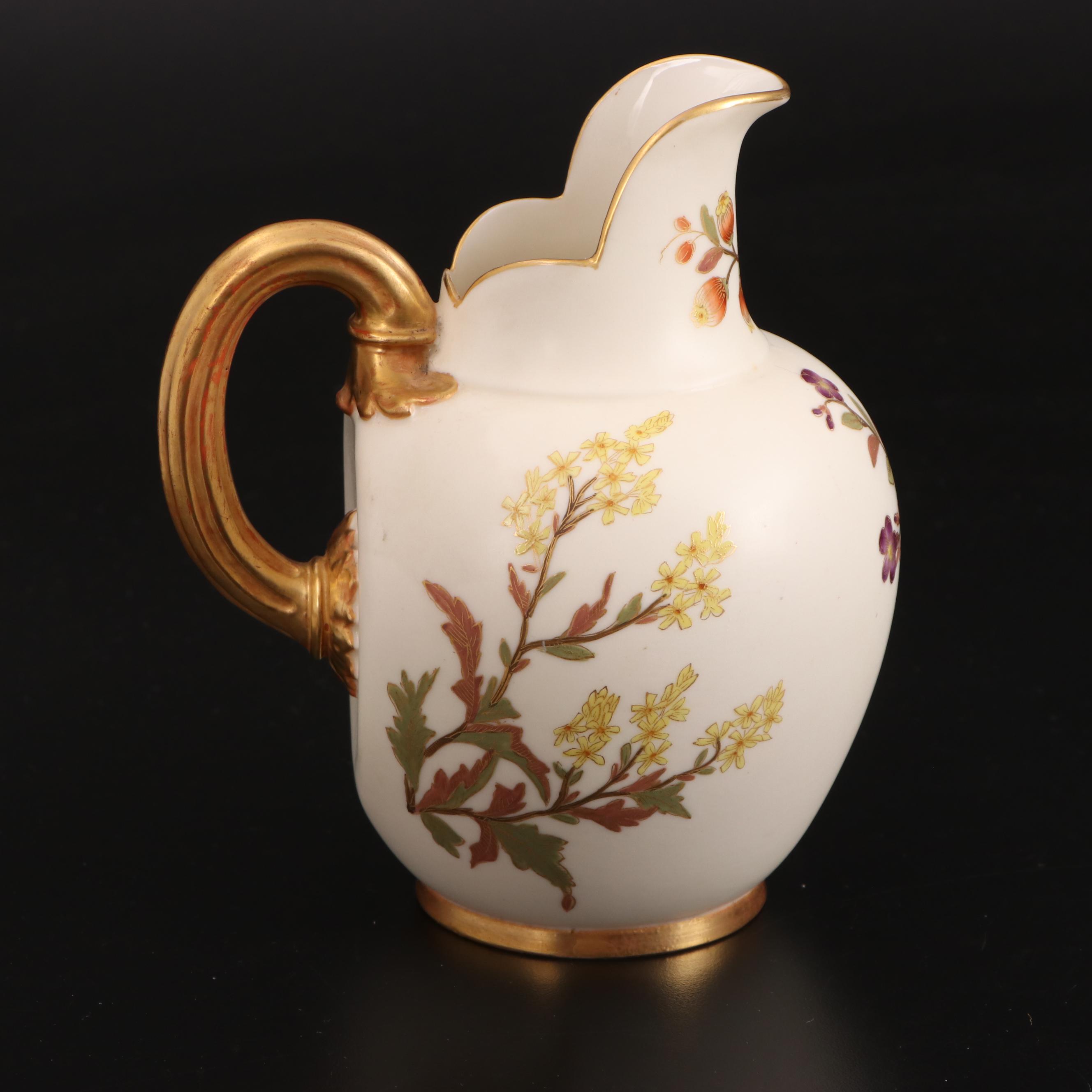 Royal Worcester and English Gaudy Welsh Pitchers with Morimura Bros Box.