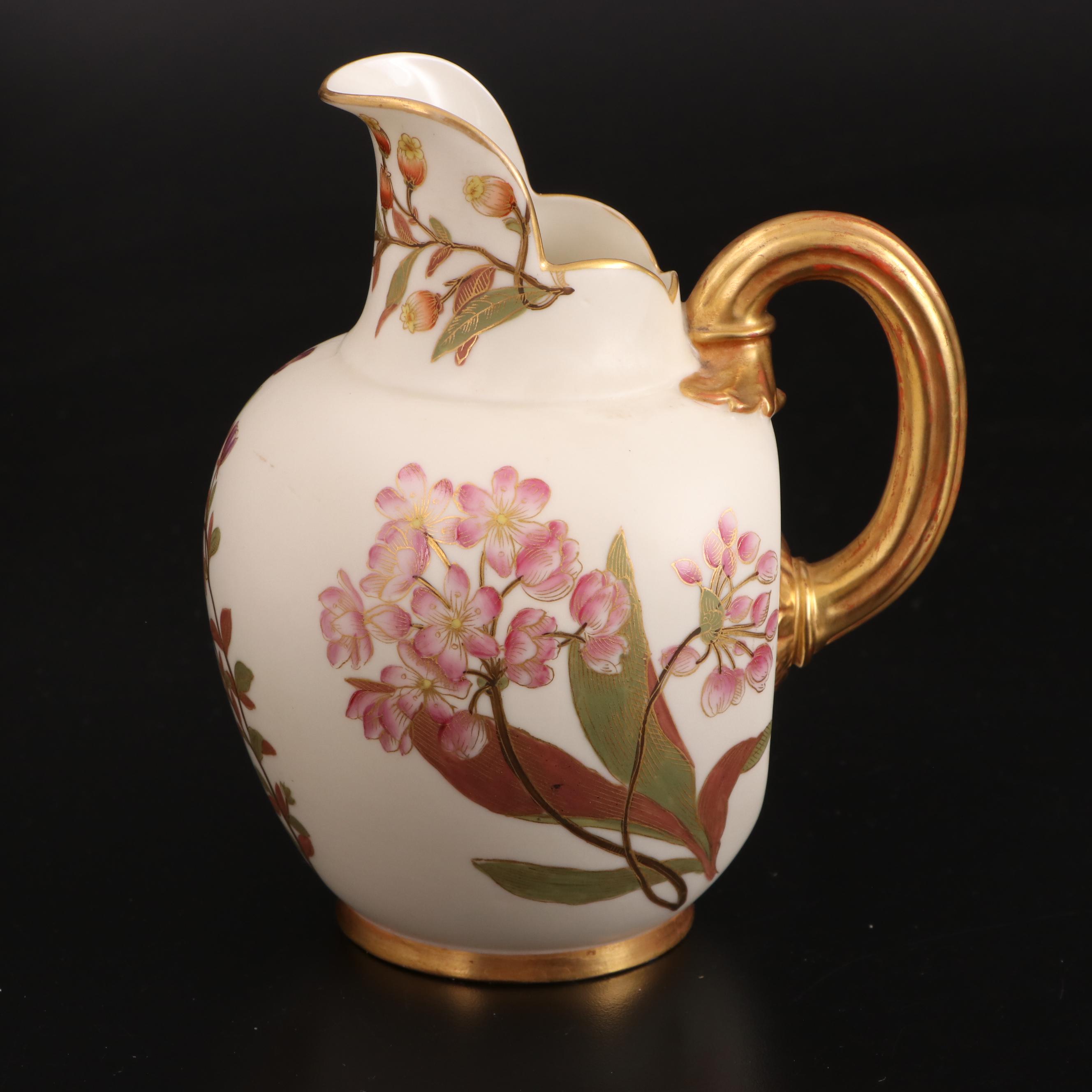 Royal Worcester and English Gaudy Welsh Pitchers with Morimura Bros Box.