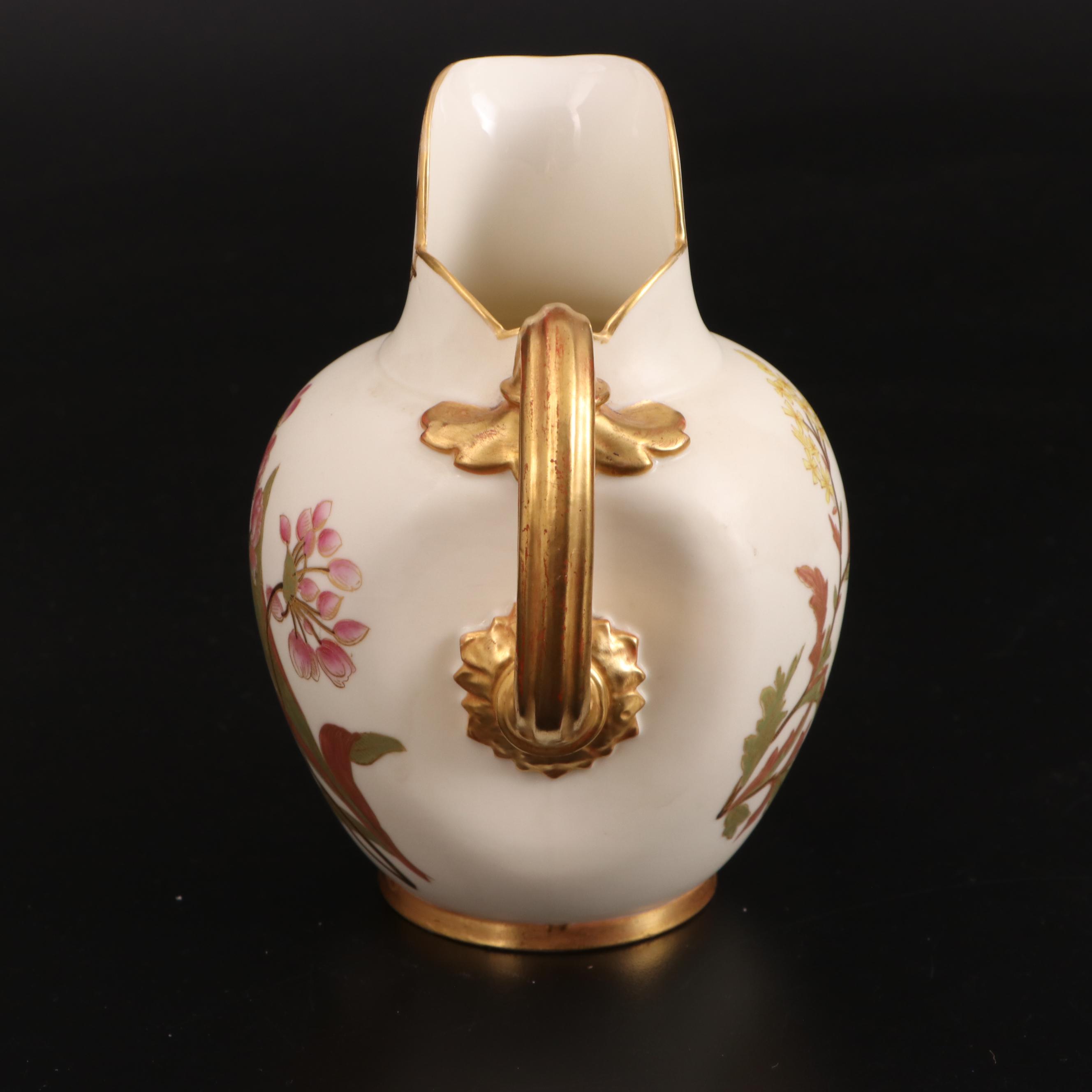 Royal Worcester and English Gaudy Welsh Pitchers with Morimura Bros Box.