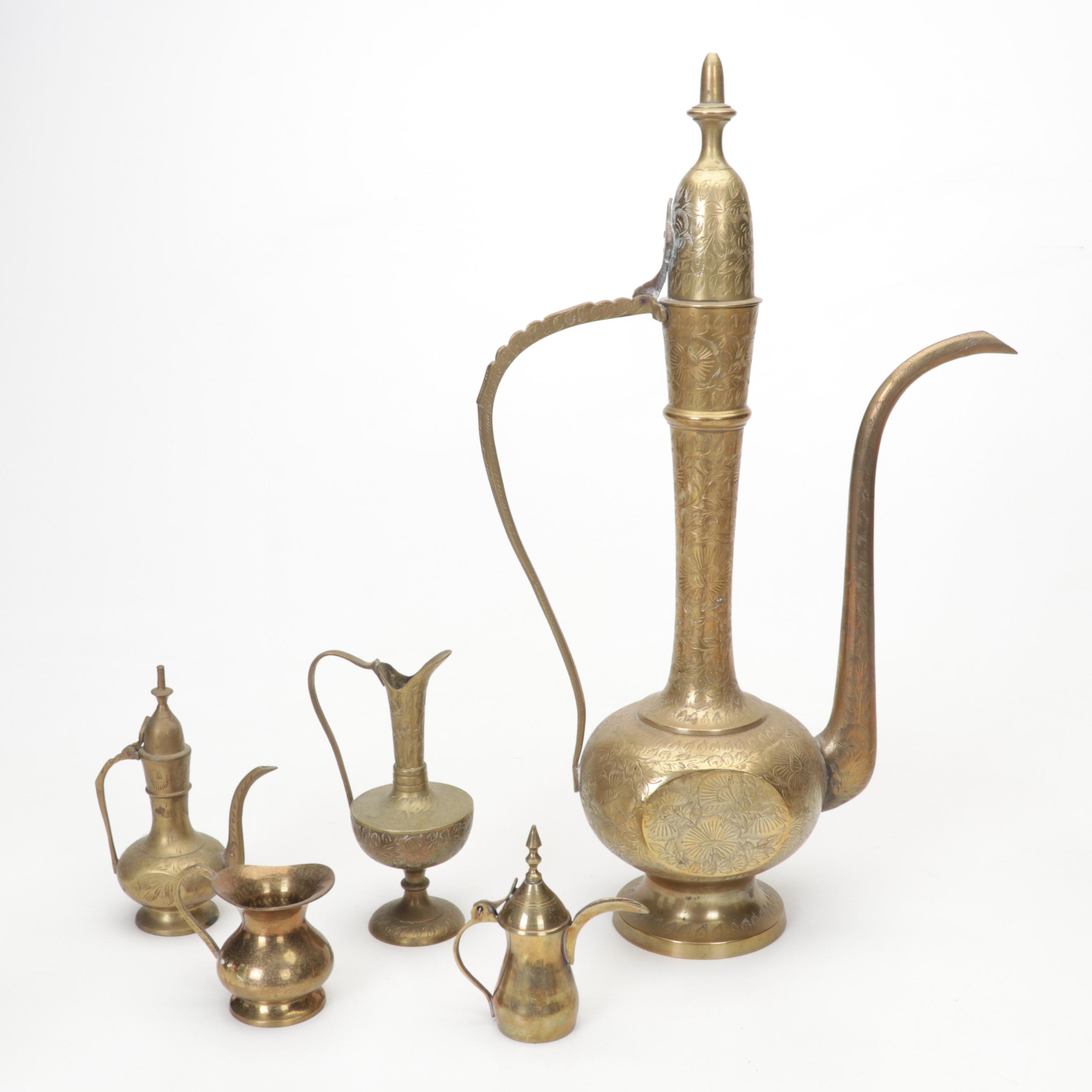 Middle Eastern Brass Teapots, Genie Lamp Incense Burners, Hourglass, and More