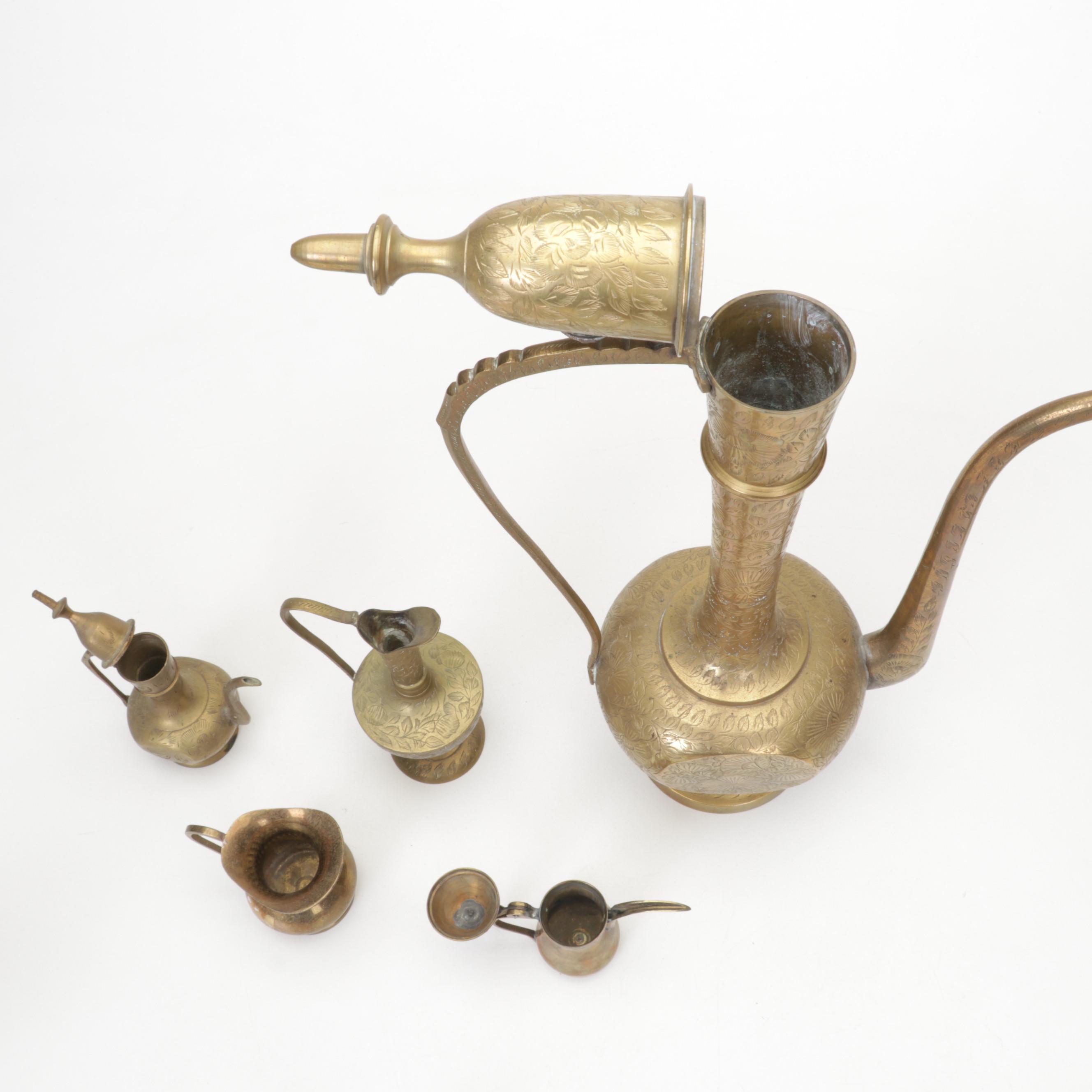 Middle Eastern Brass Teapots, Genie Lamp Incense Burners, Hourglass, and More