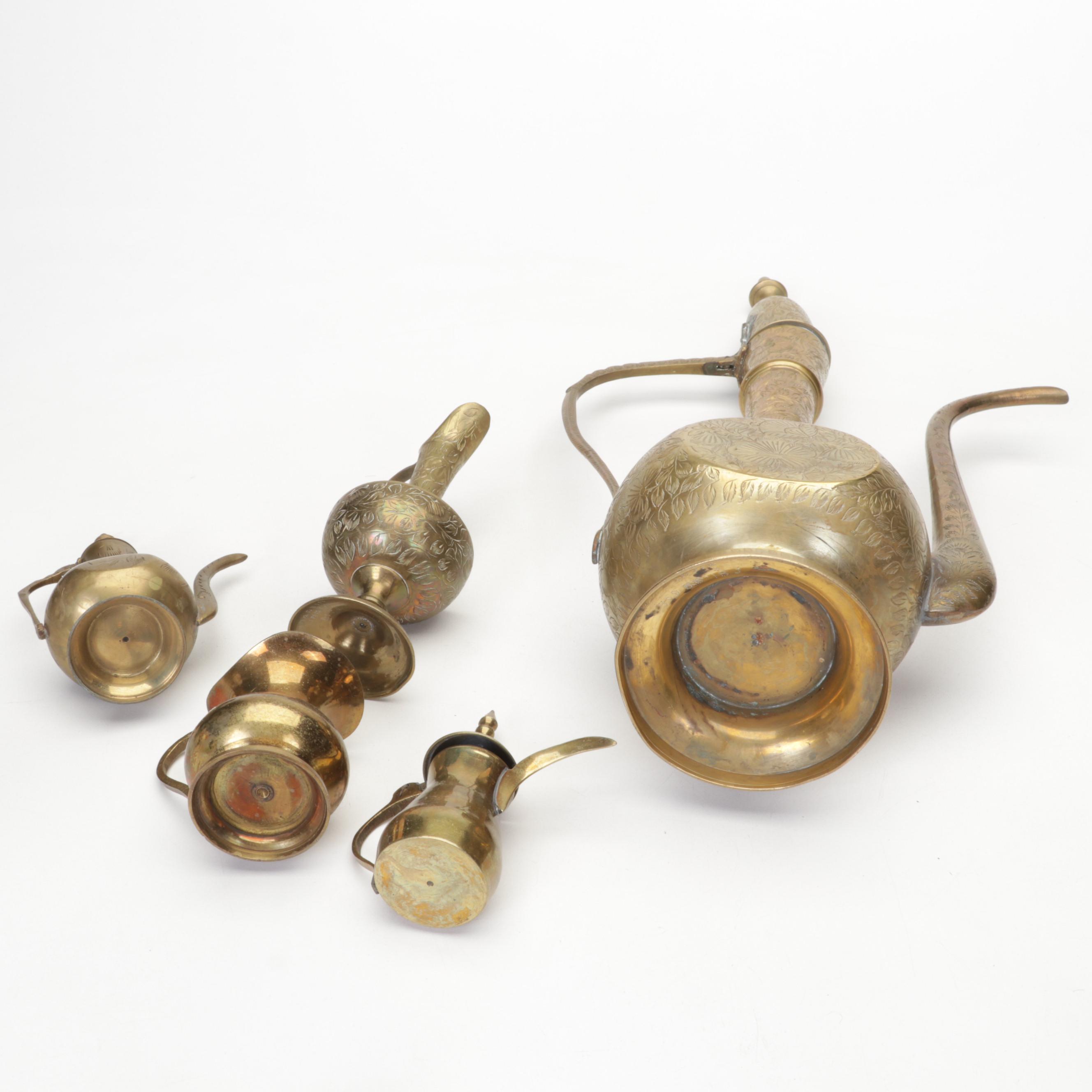 Middle Eastern Brass Teapots, Genie Lamp Incense Burners, Hourglass, and More