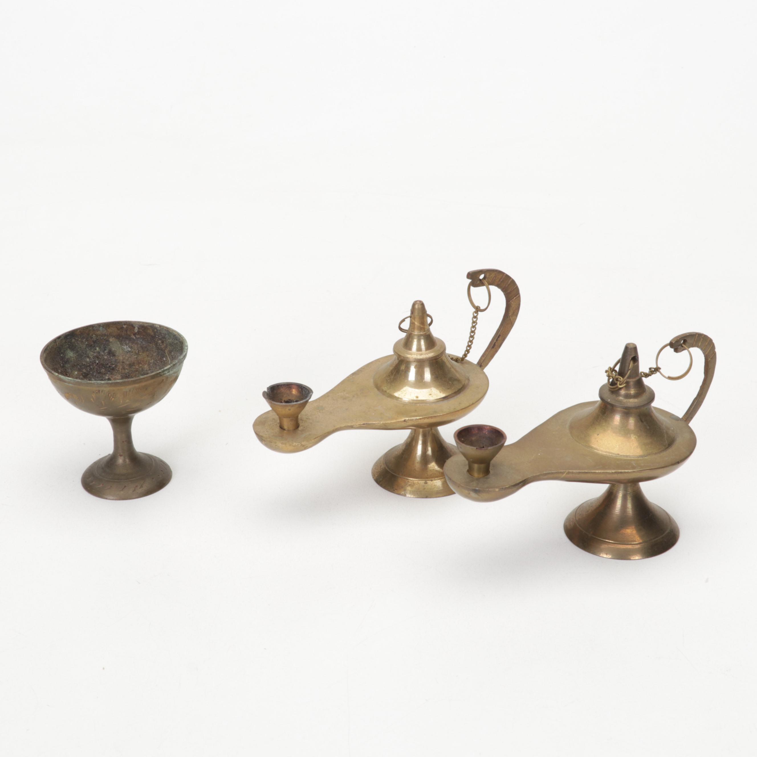 Middle Eastern Brass Teapots, Genie Lamp Incense Burners, Hourglass, and More