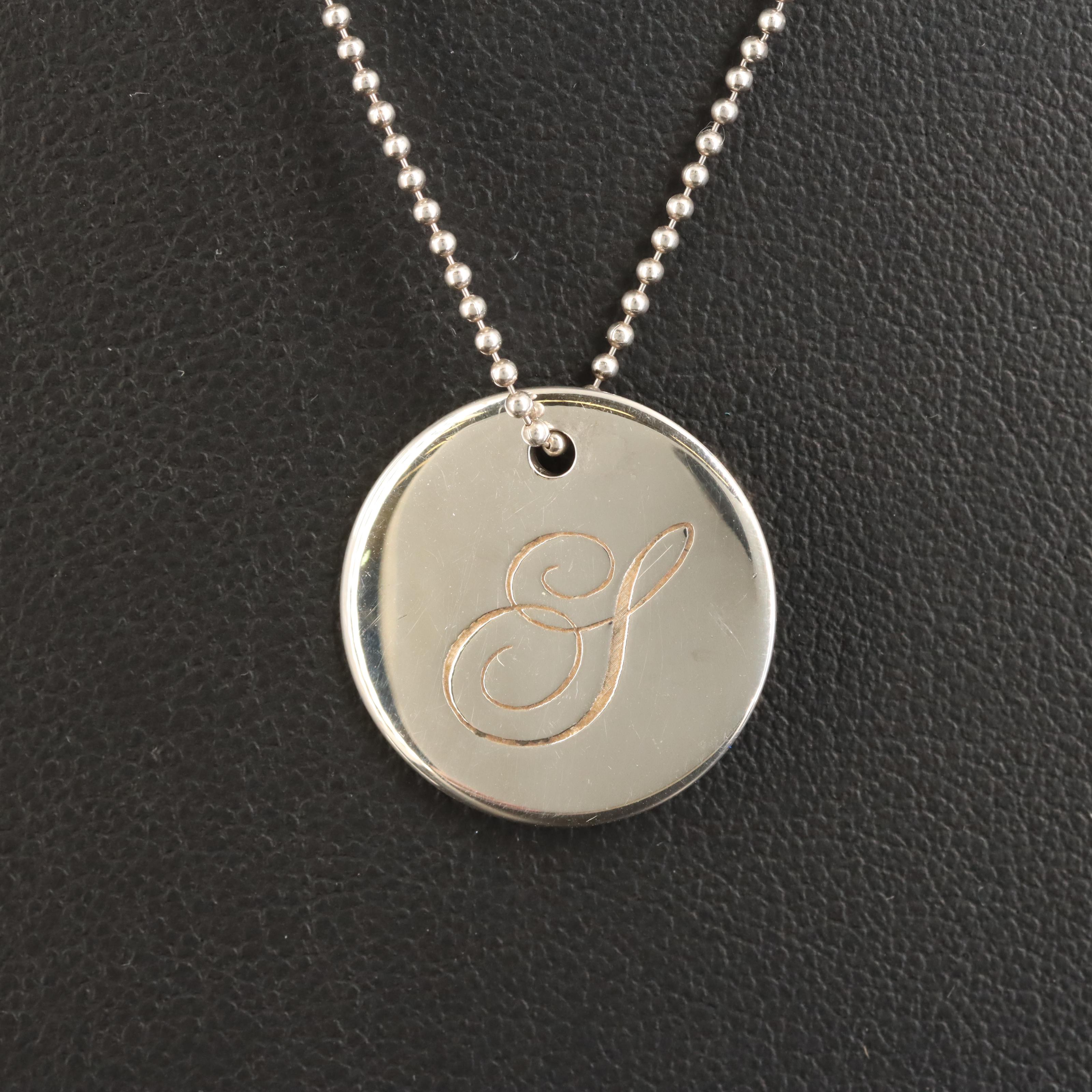 Tiffany & Co. "Notes" Sterling Alphabet Disk Letter "S" Necklace