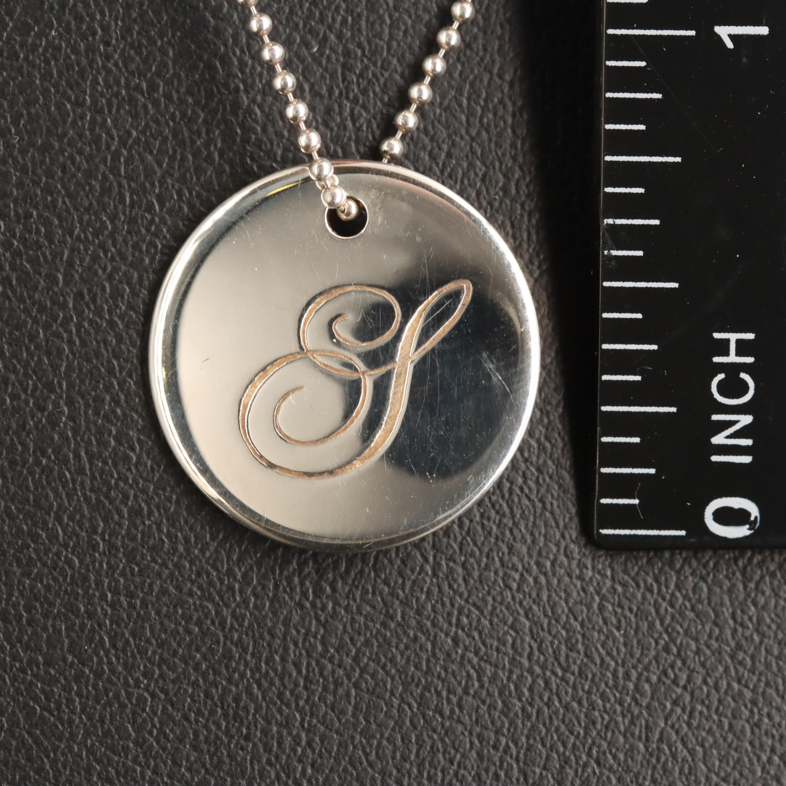 Tiffany & Co. "Notes" Sterling Alphabet Disk Letter "S" Necklace