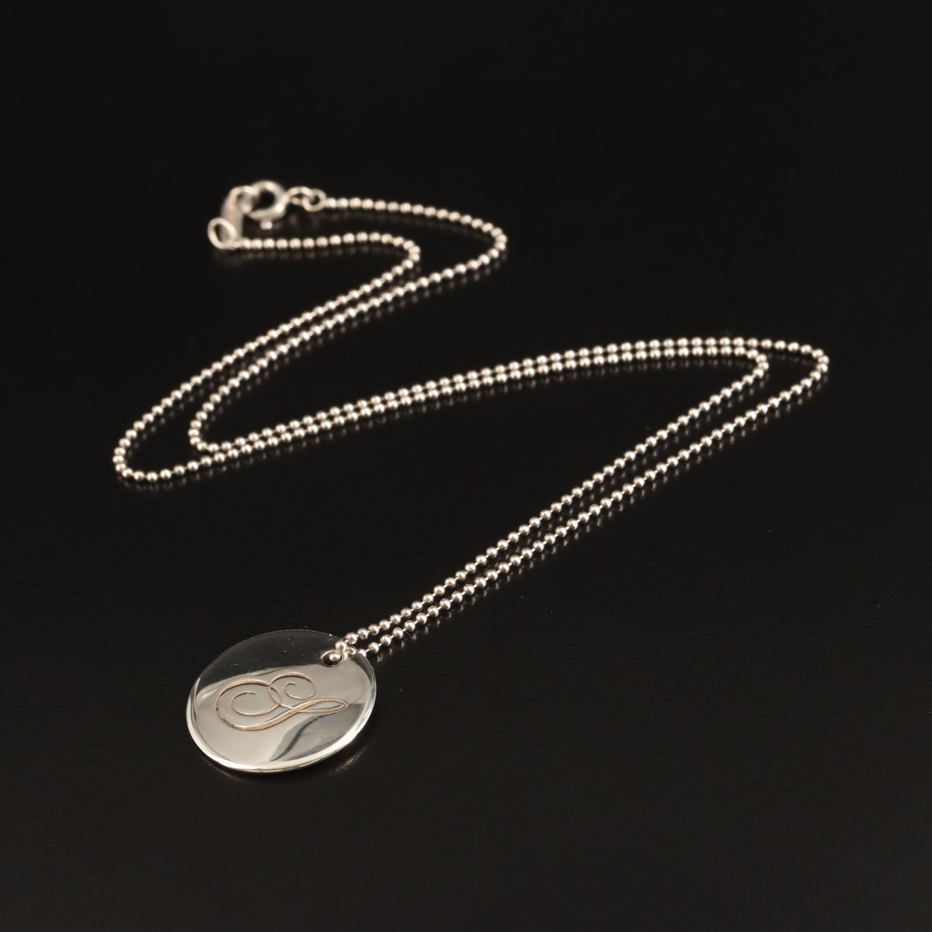 Tiffany & Co. "Notes" Sterling Alphabet Disk Letter "S" Necklace