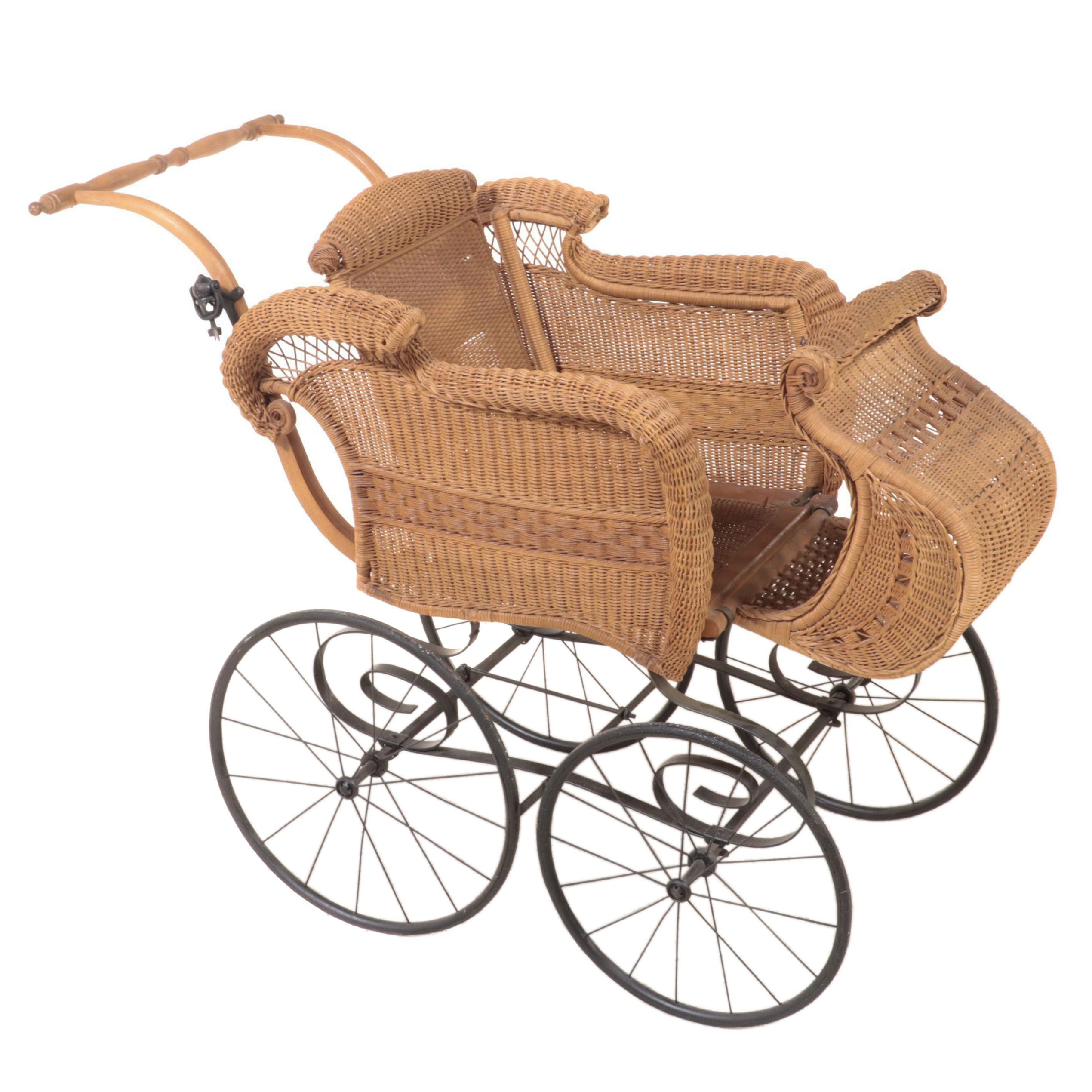 Victorian Wicker and Metal Baby Carriage, Late 19th Century