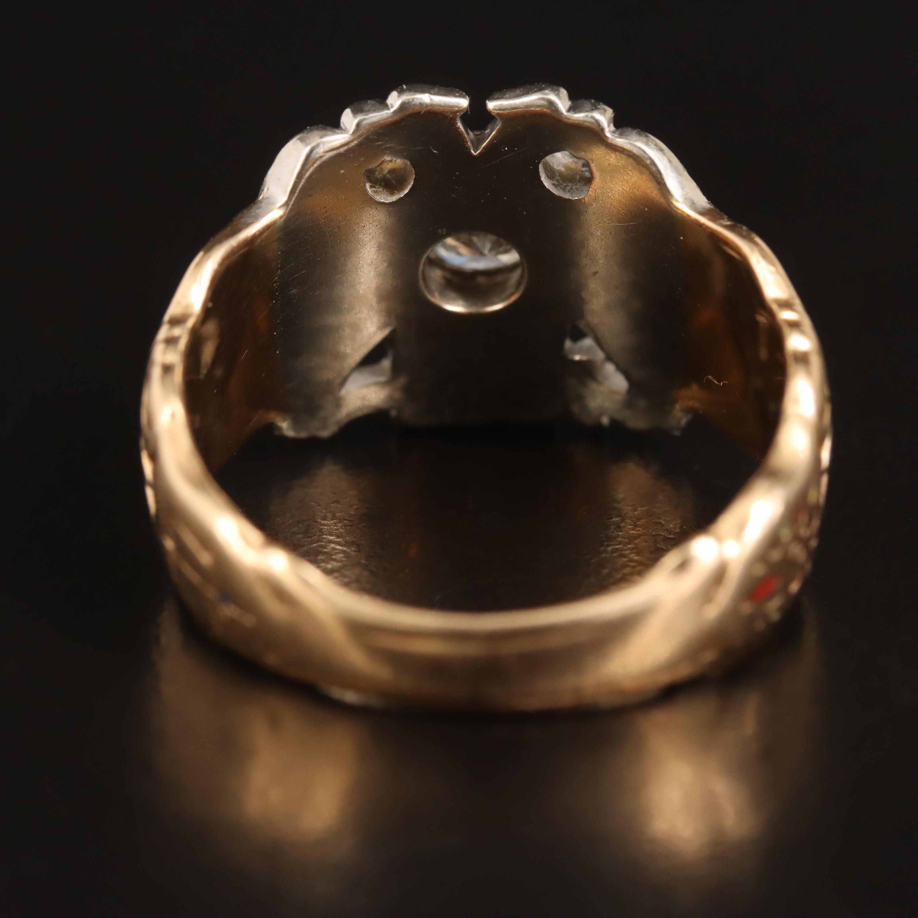 Vintage 14K Diamond and Enamel 32nd Degree Masonic Ring