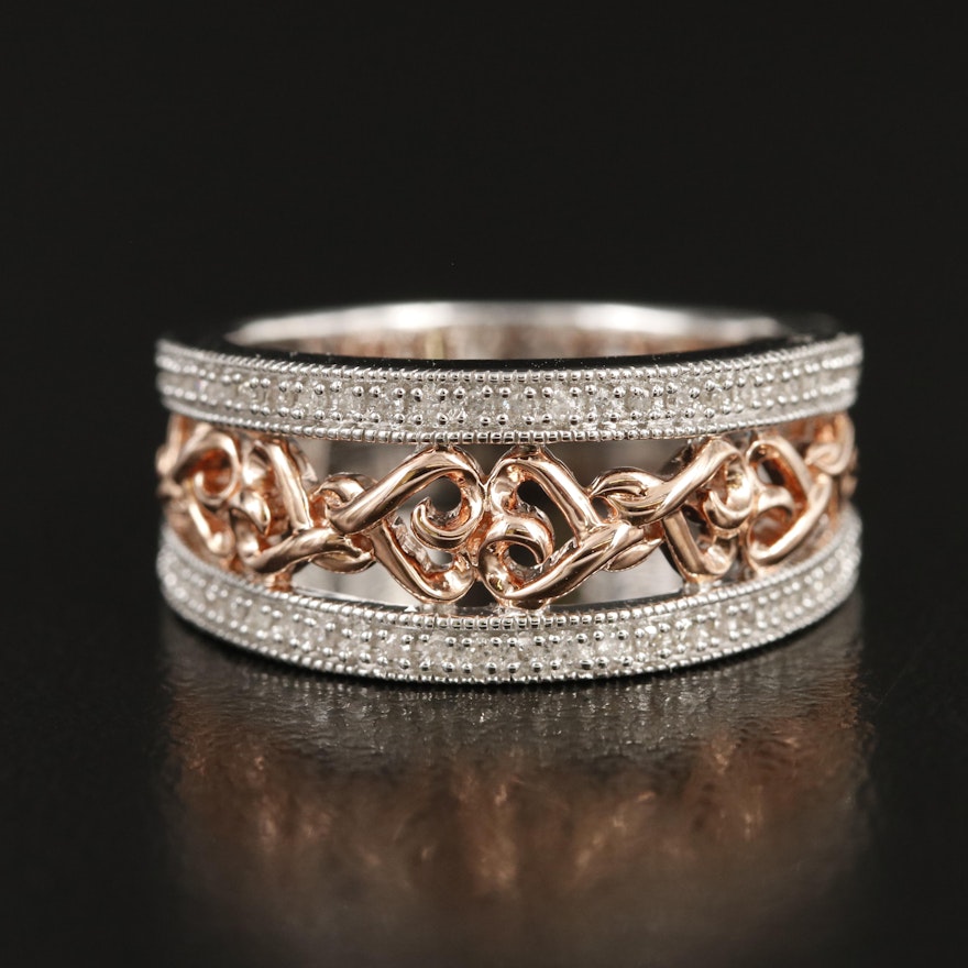 Sterling Diamond Band with Heart Detail