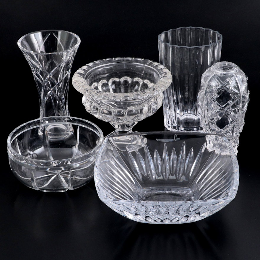 Flint Glass Compote with Tiffany & Co and Other Vases and Bowls