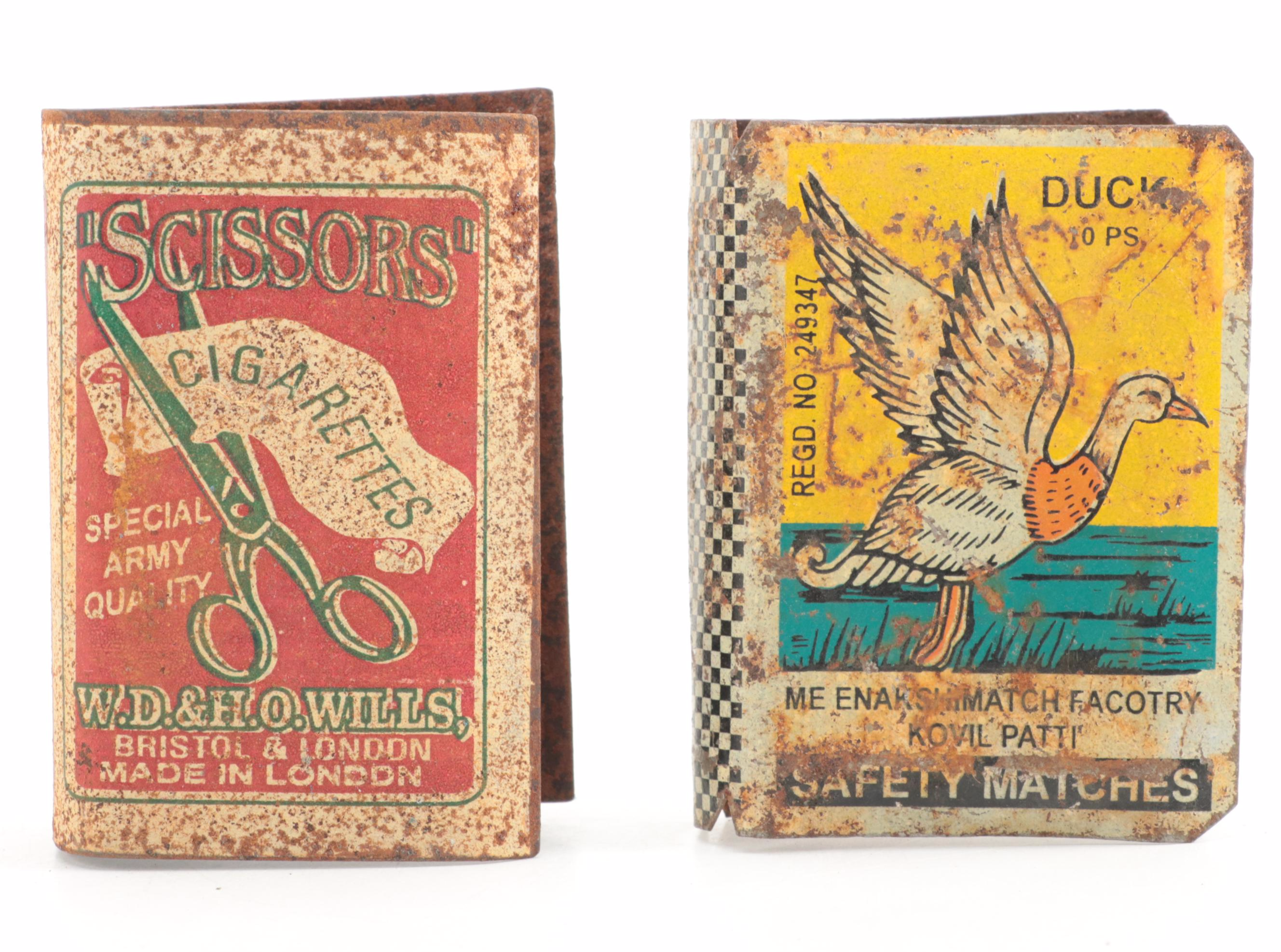 Scissors Cigarettes and Meenakshi Match Factory Tins, Early to Mid-20th Century