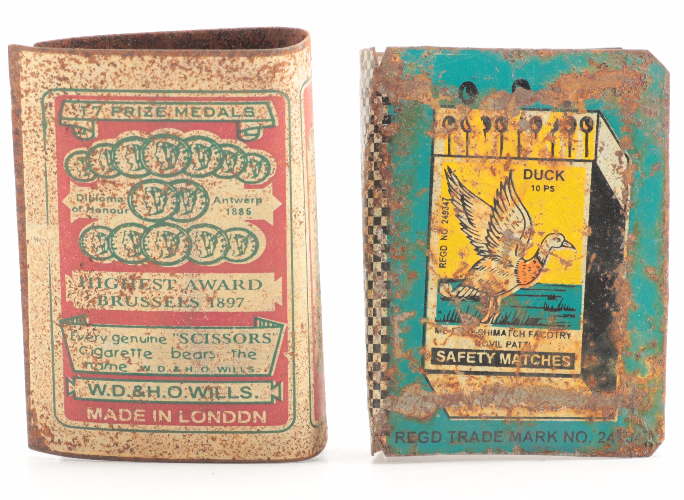 Scissors Cigarettes and Meenakshi Match Factory Tins, Early to Mid-20th Century