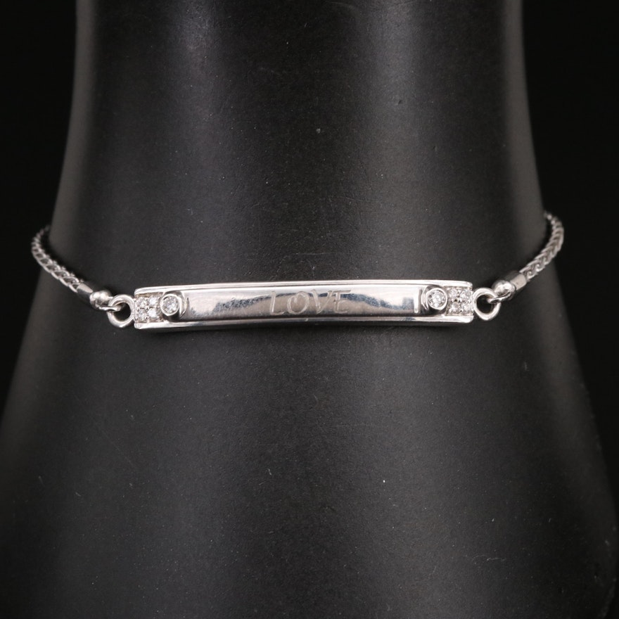 Sterling Diamond Love ID Bracelet