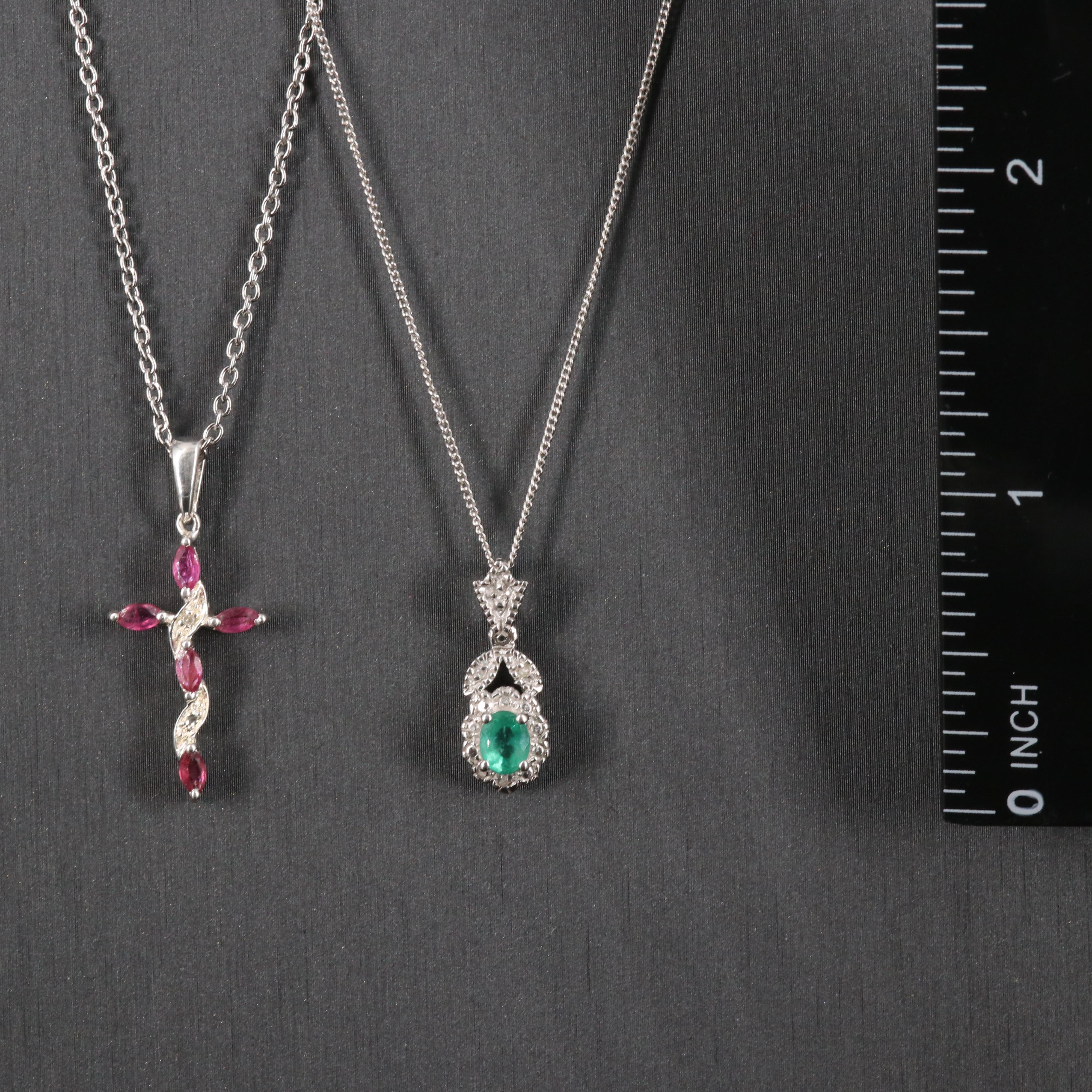 Sterling Pendant Necklaces Including Corundum, Diamonds and Emeralds