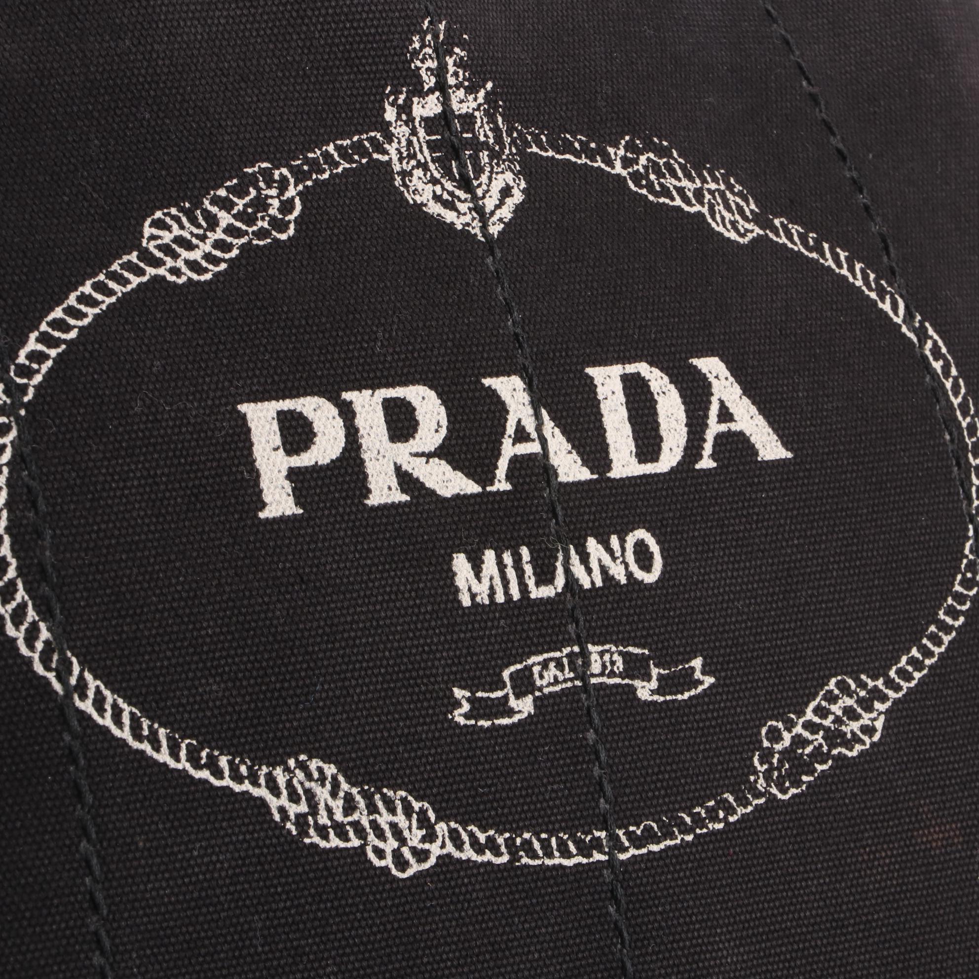 Prada Logo Tote Bag in Black Cotton Canvas with Shoulder Strap