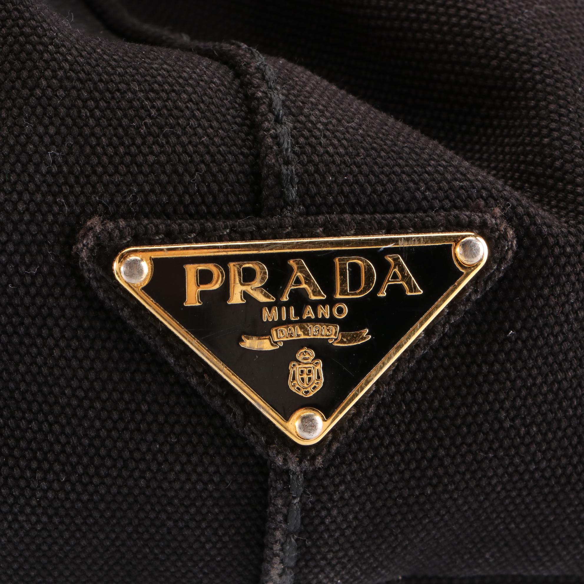 Prada Logo Tote Bag in Black Cotton Canvas with Shoulder Strap