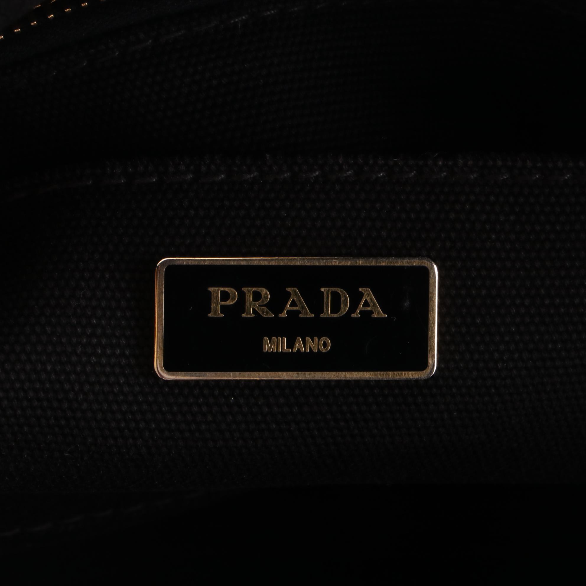 Prada Logo Tote Bag in Black Cotton Canvas with Shoulder Strap
