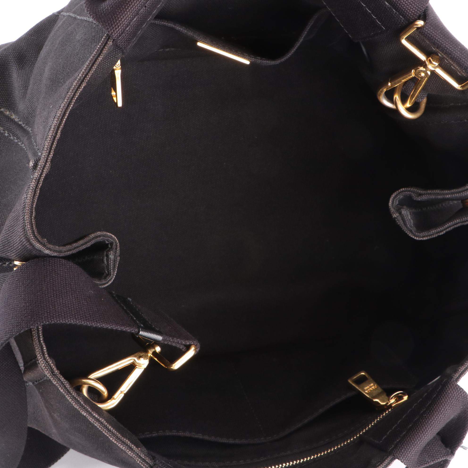 Prada Logo Tote Bag in Black Cotton Canvas with Shoulder Strap