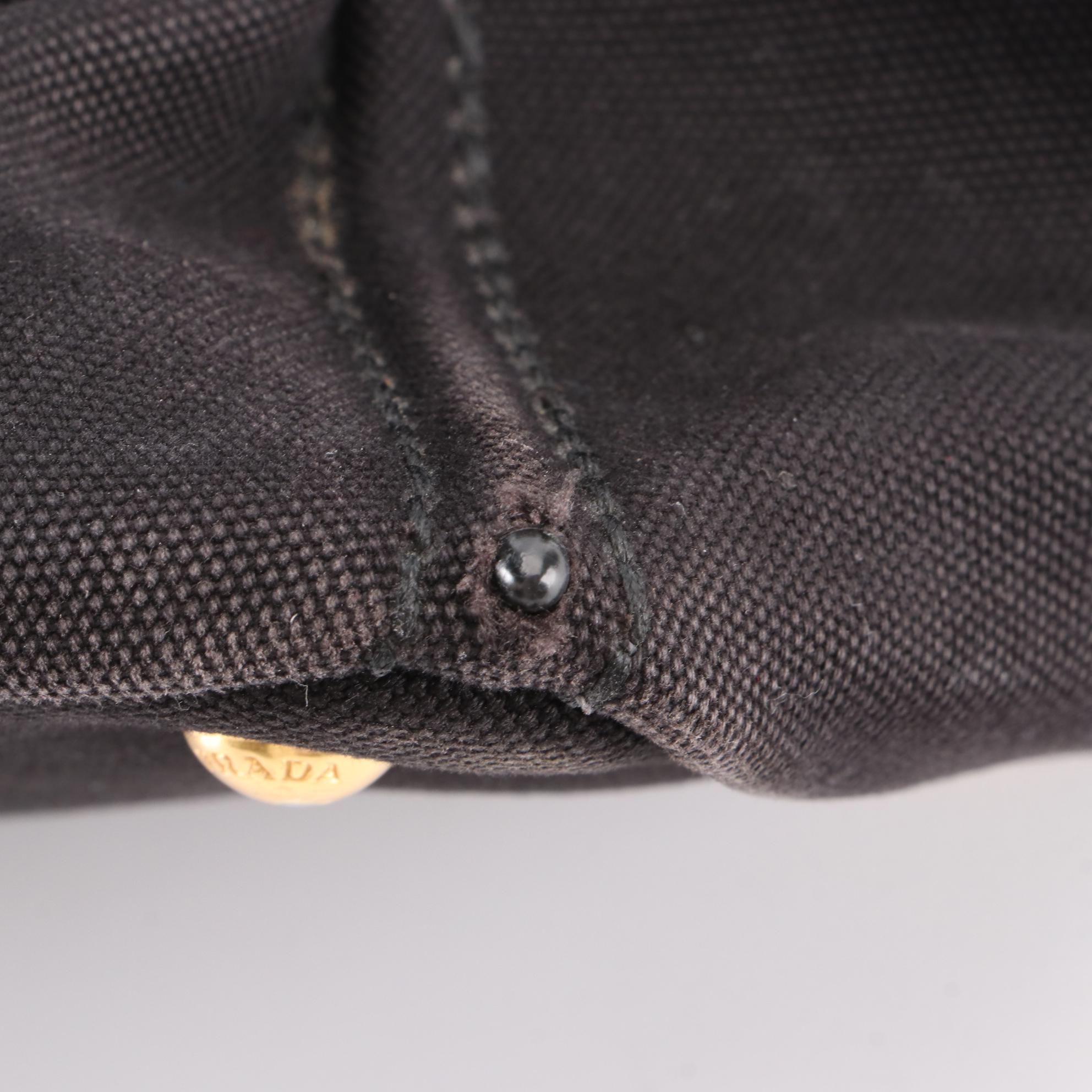 Prada Logo Tote Bag in Black Cotton Canvas with Shoulder Strap