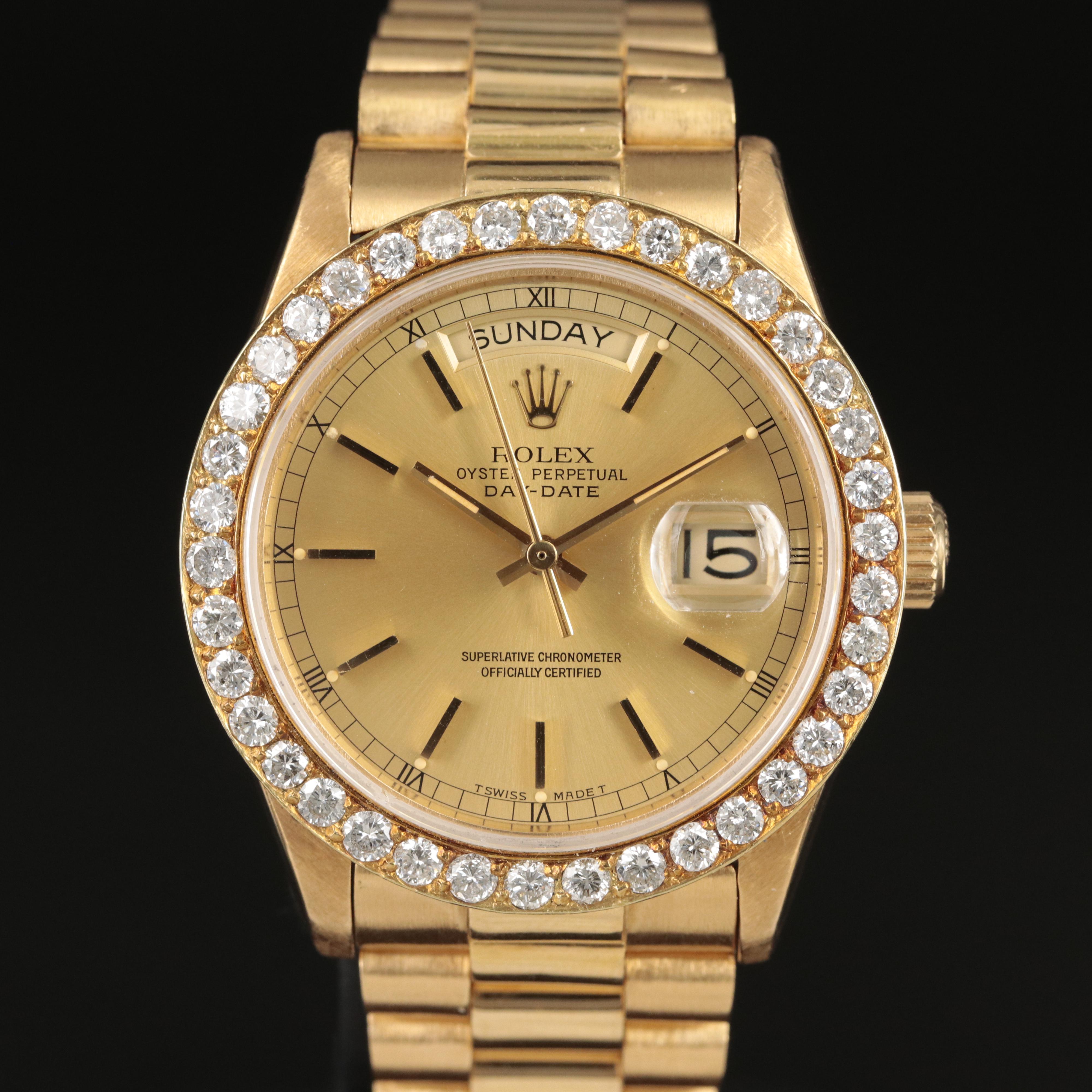 18K Rolex Day-Date President 2.50 CTW Diamond Bezel Watch