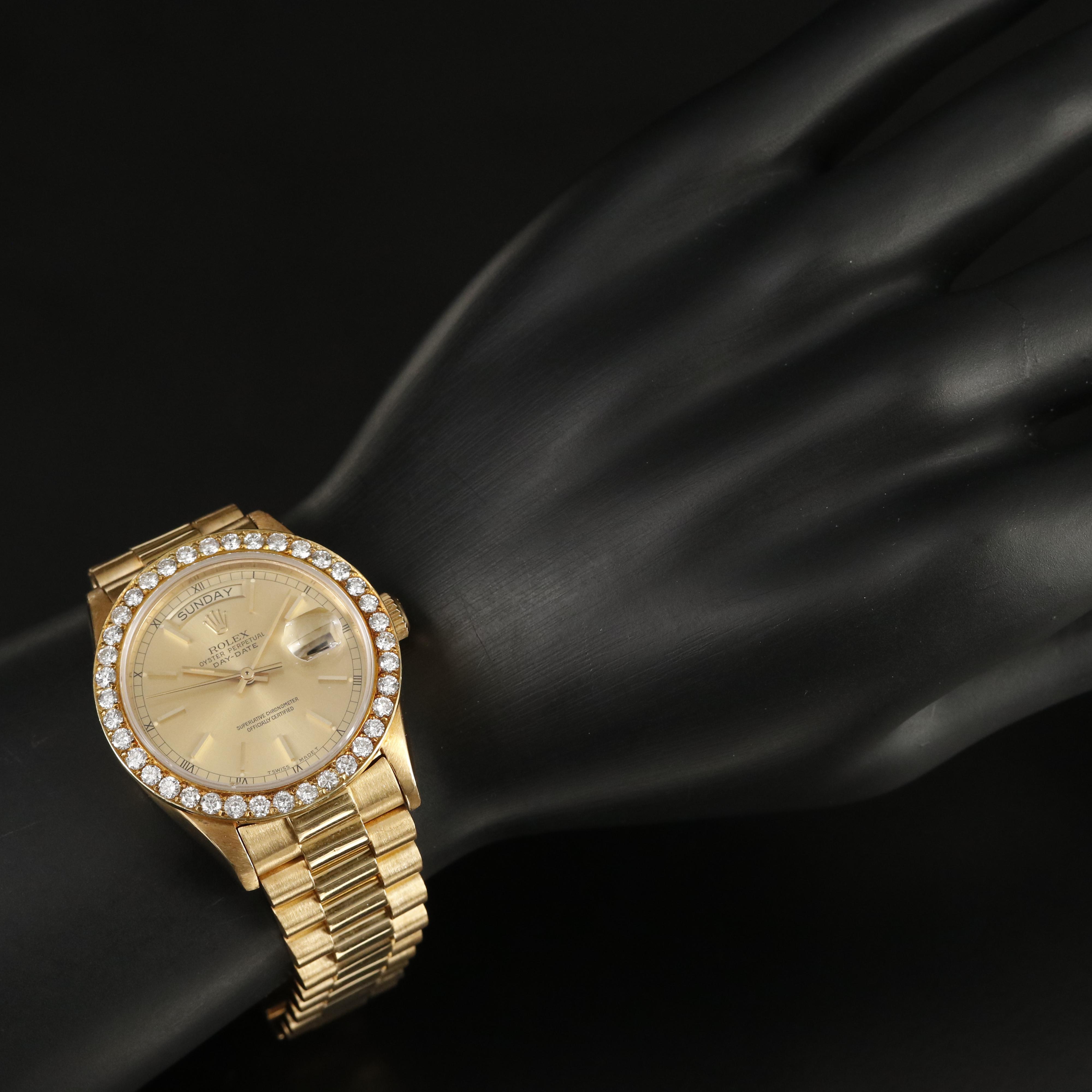 18K Rolex Day-Date President 2.50 CTW Diamond Bezel Watch