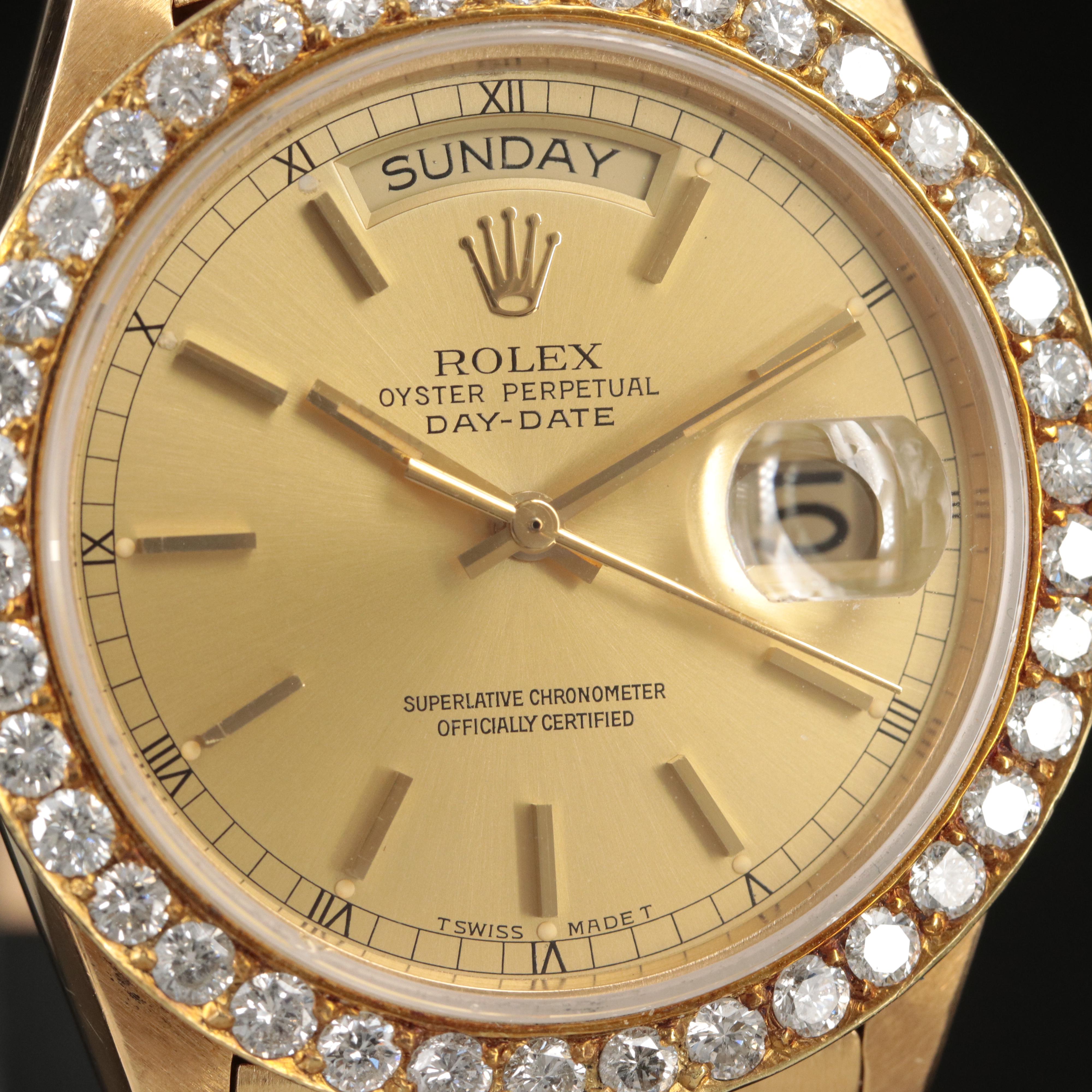 18K Rolex Day-Date President 2.50 CTW Diamond Bezel Watch