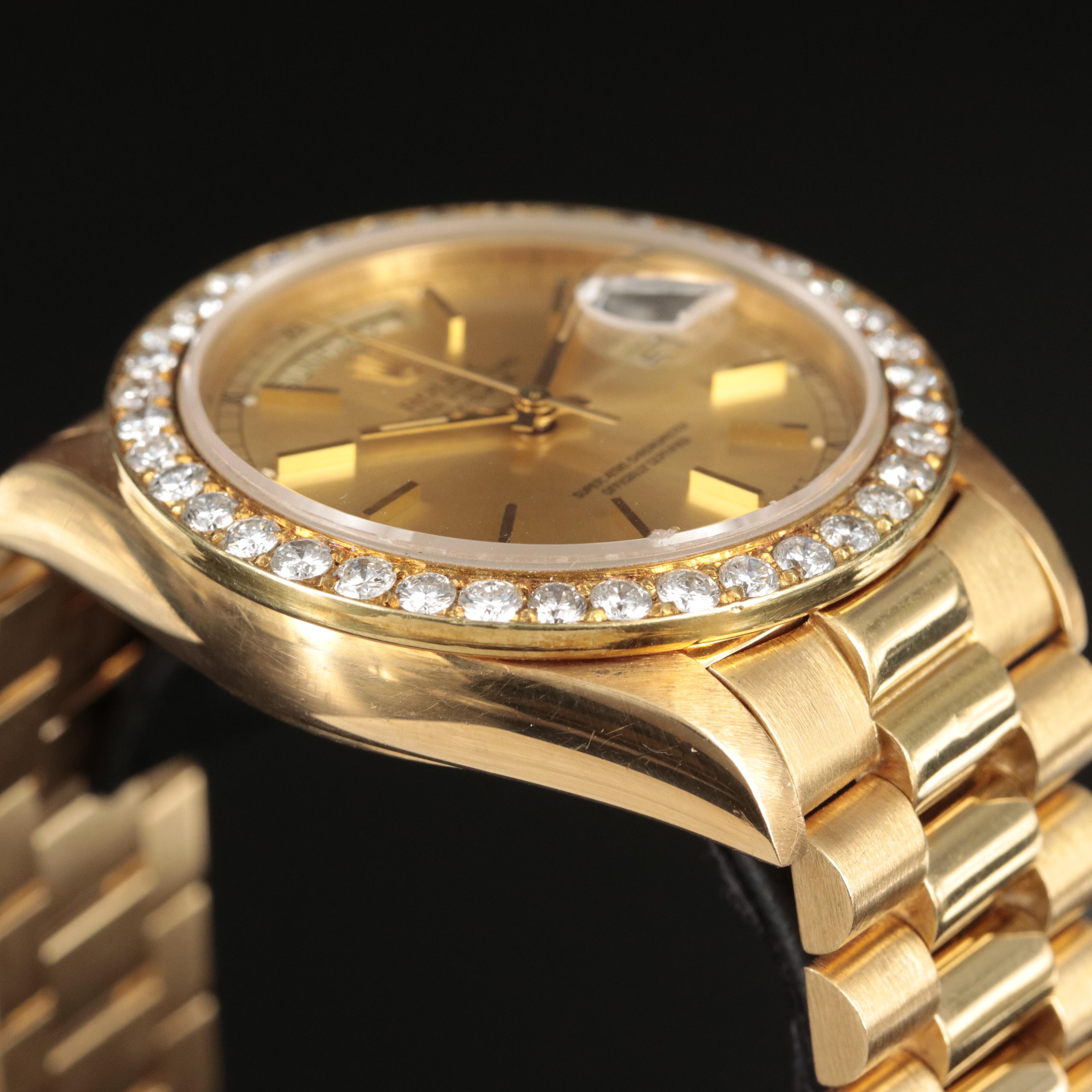 18K Rolex Day-Date President 2.50 CTW Diamond Bezel Watch