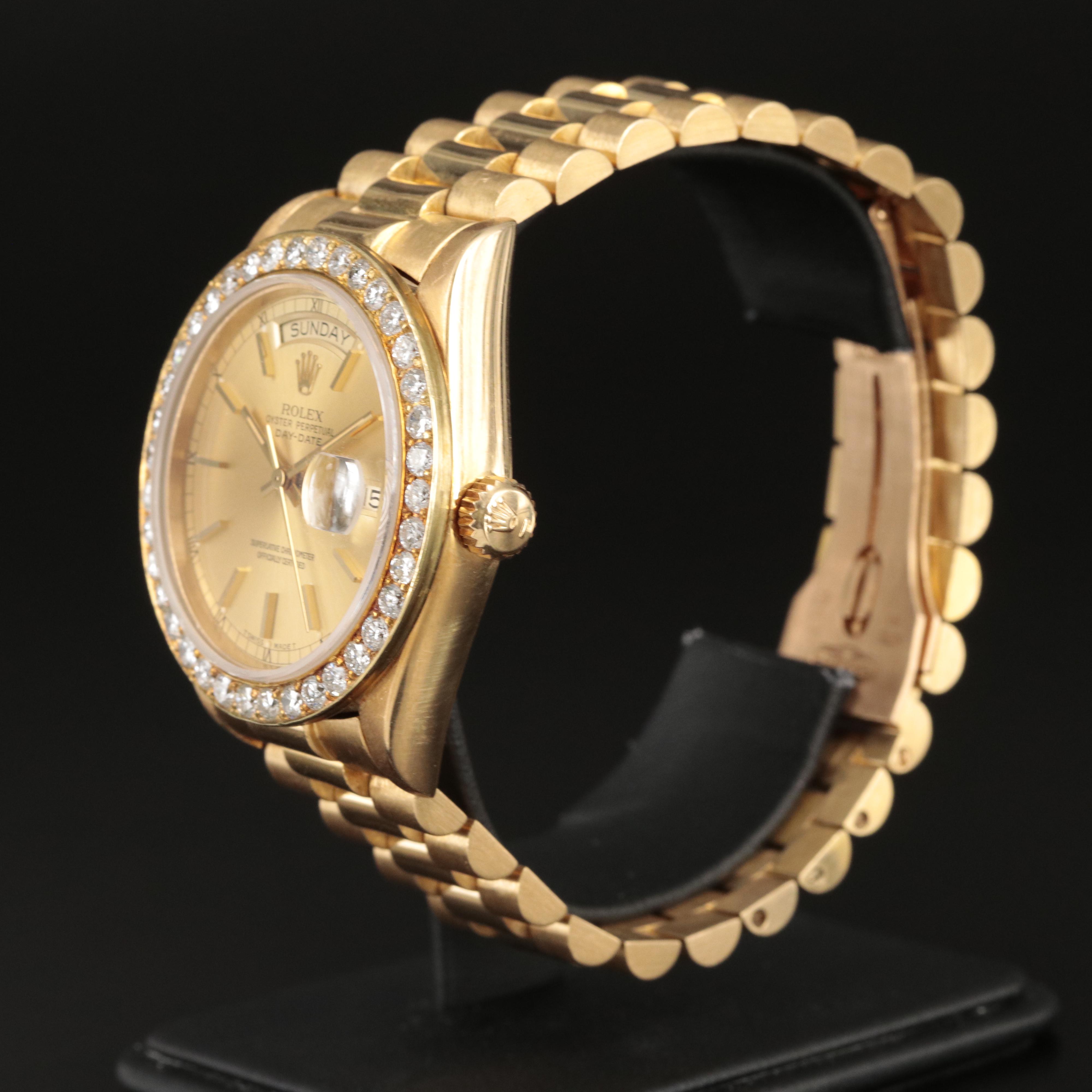 18K Rolex Day-Date President 2.50 CTW Diamond Bezel Watch