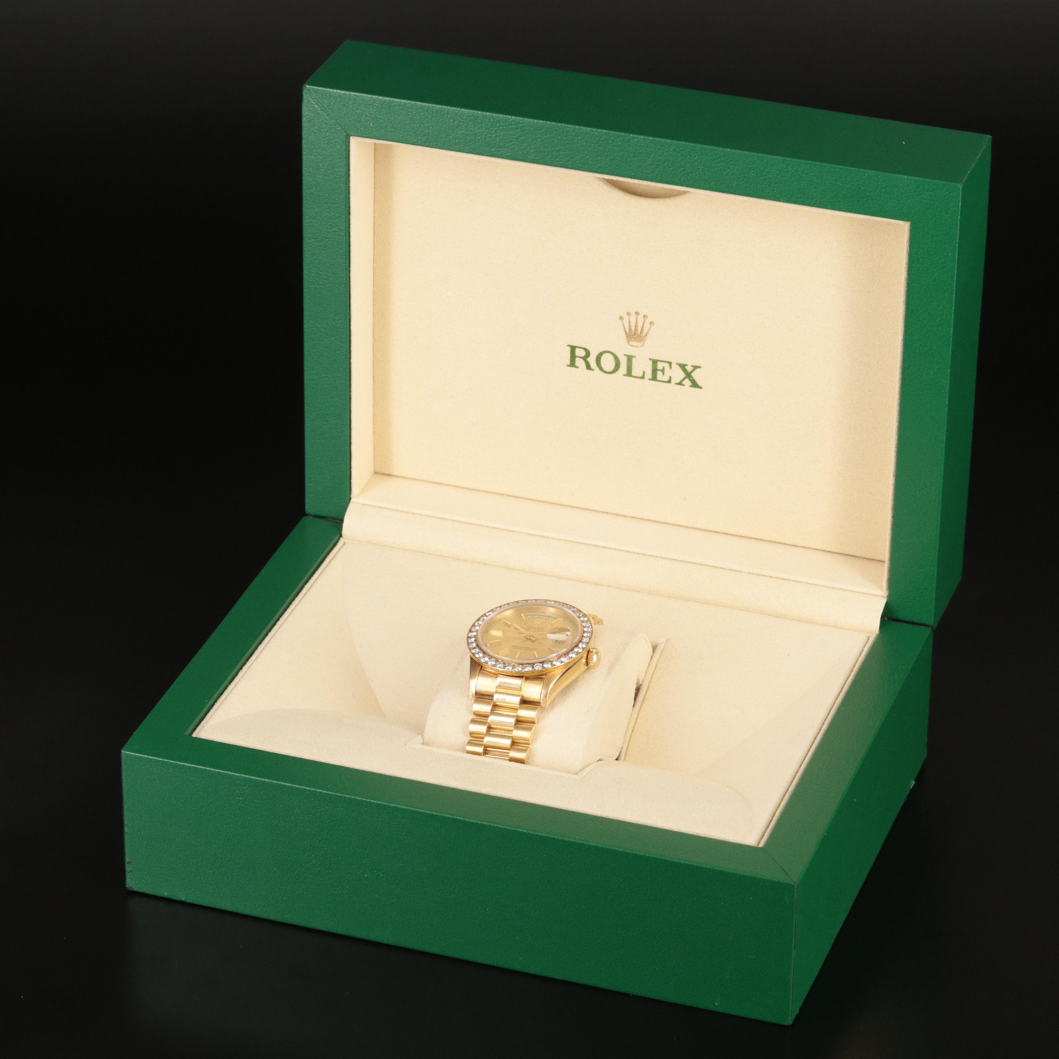 18K Rolex Day-Date President 2.50 CTW Diamond Bezel Watch