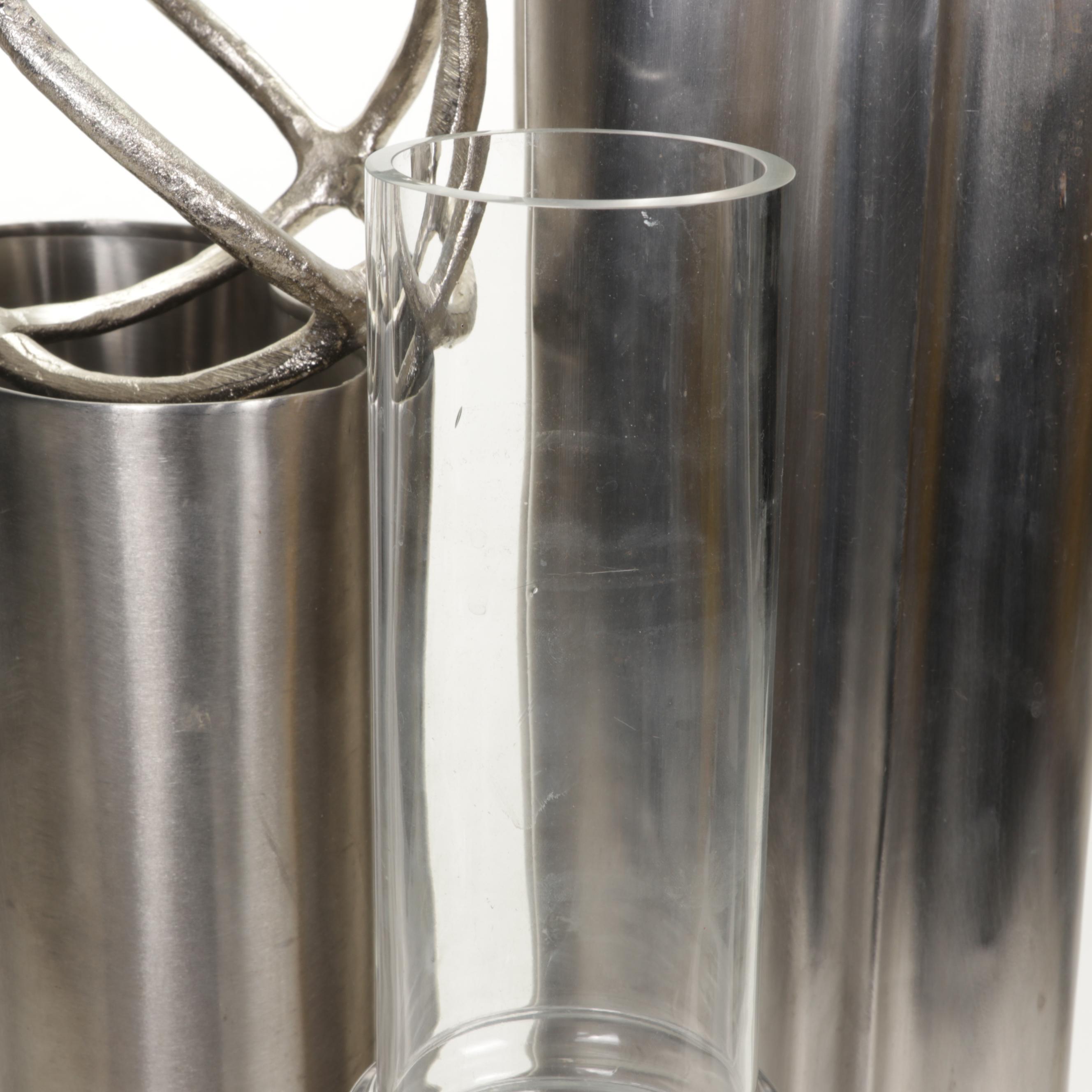 Sia Collection Cylinder Vase with Brushed Stainless Steel Vases and Decor