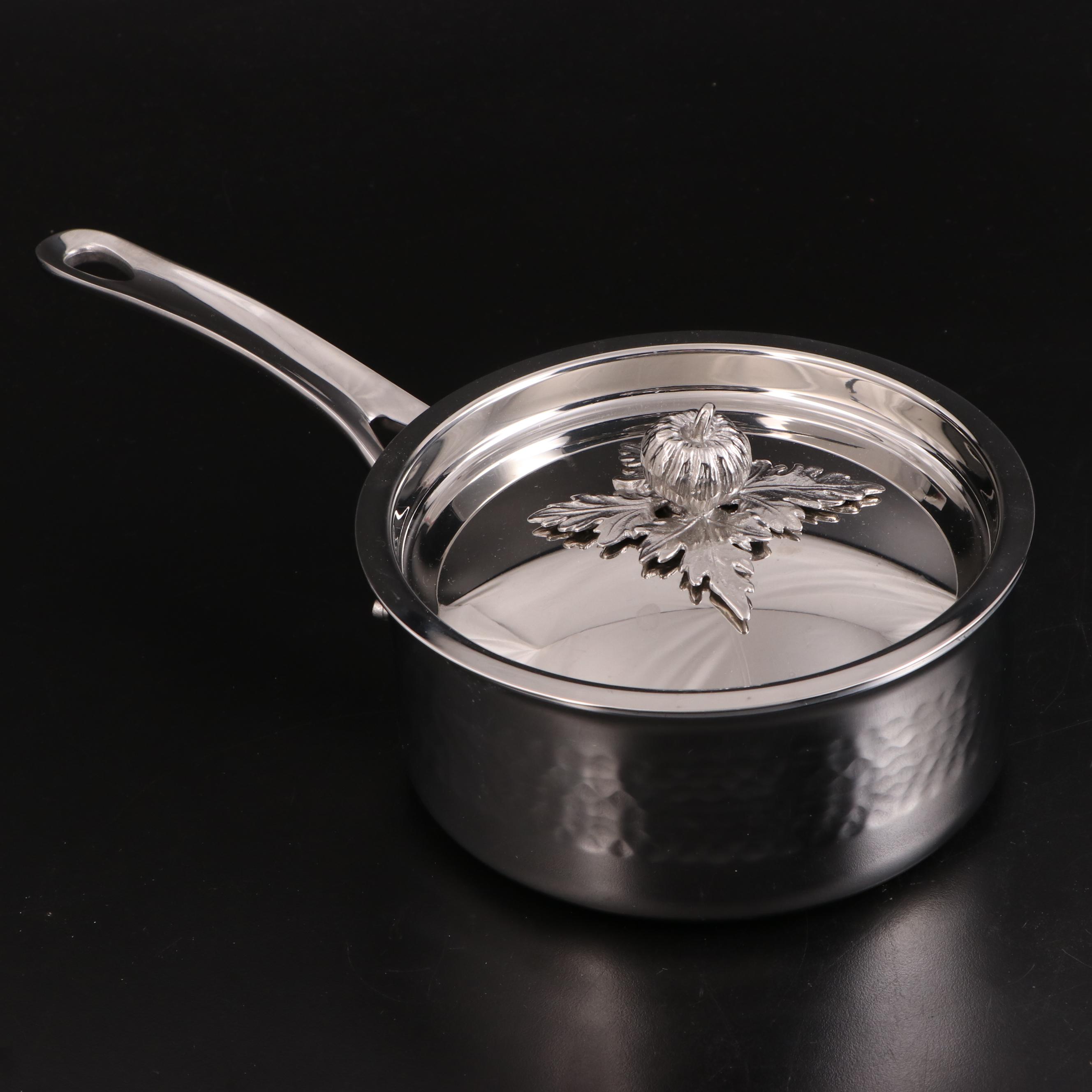 Ruffoni Italian Hammered Stainless Steel Sauce Pans with Pumpkin Finials