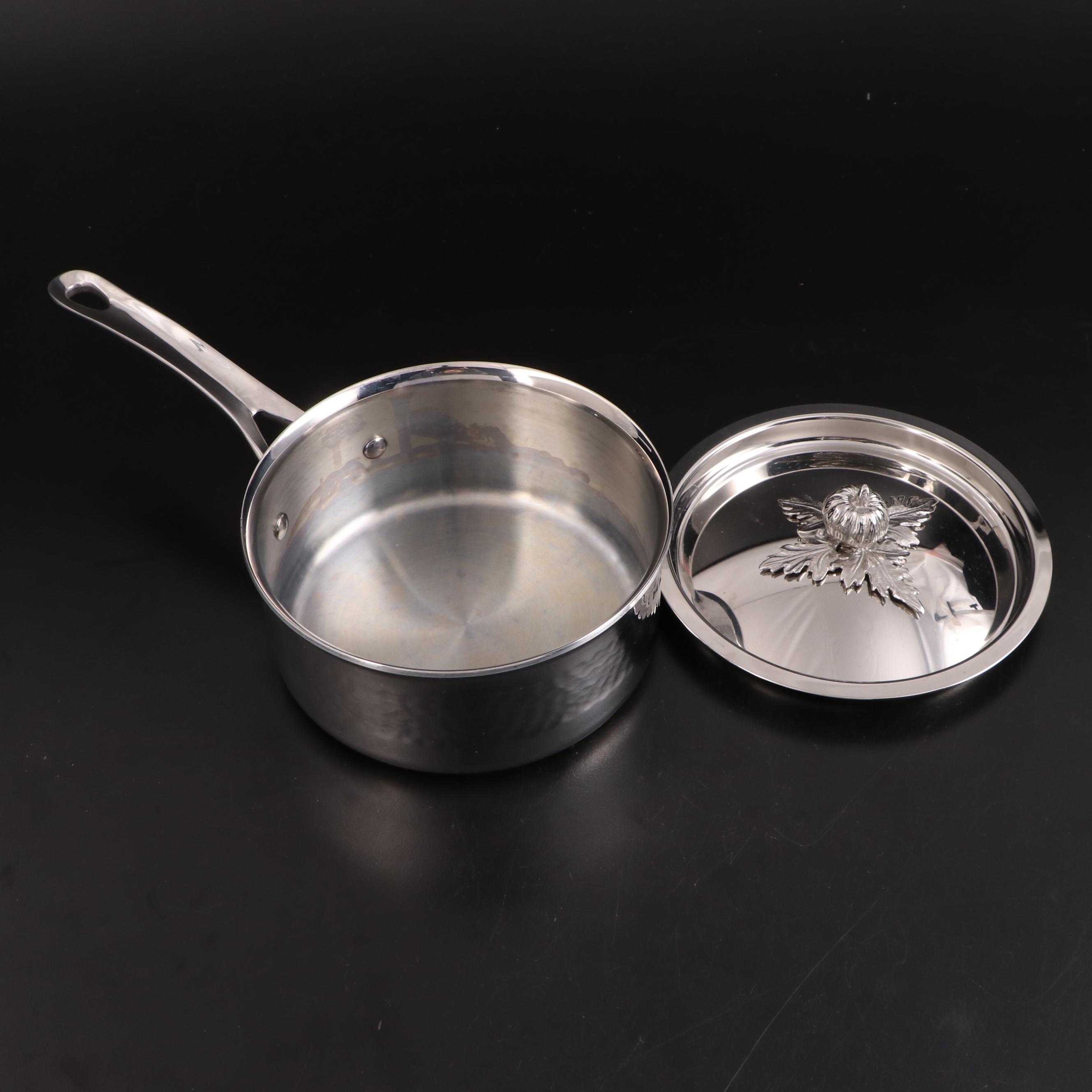 Ruffoni Italian Hammered Stainless Steel Sauce Pans with Pumpkin Finials