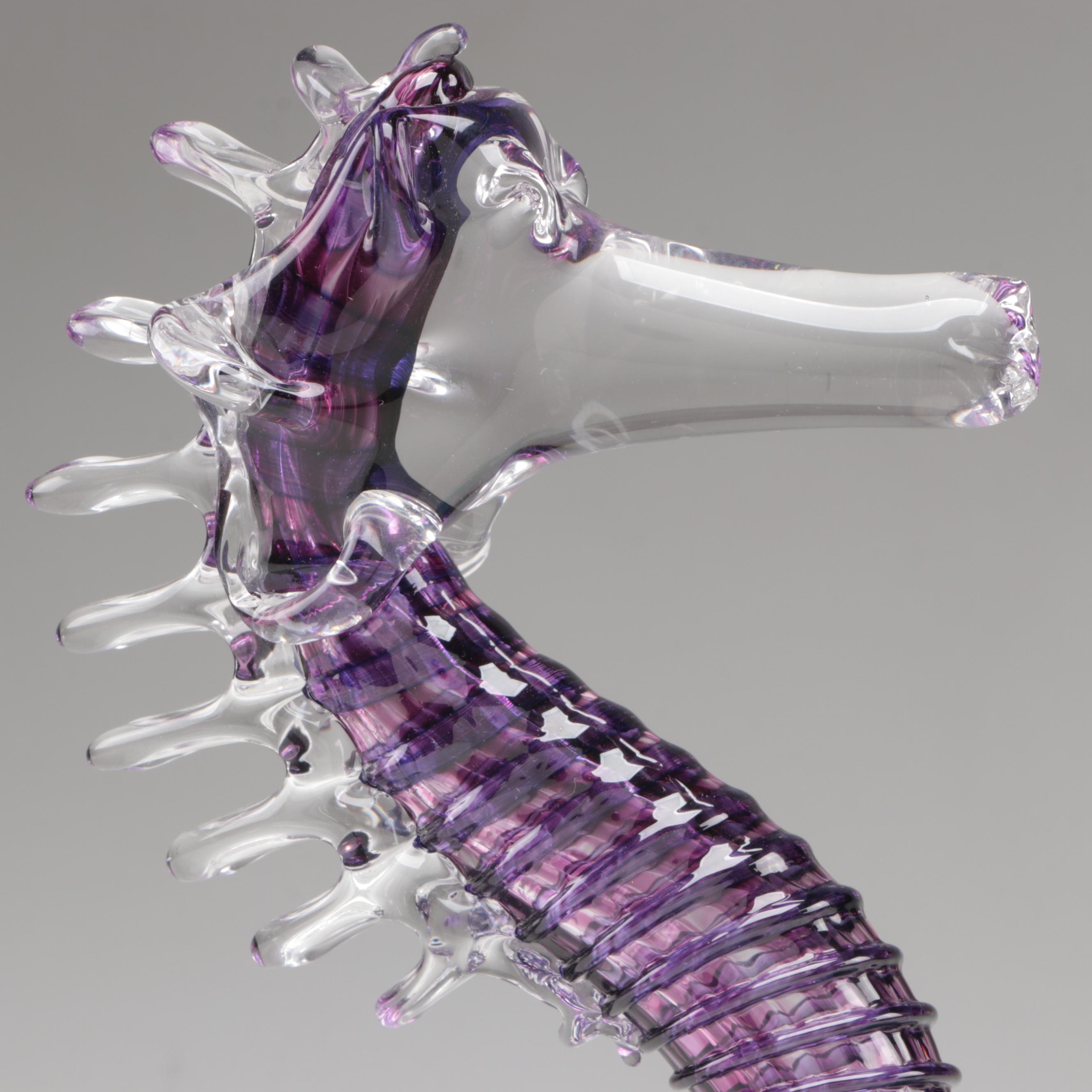 Studio Art Glass Octopus and Seahorse Glass Figurines With Bowl