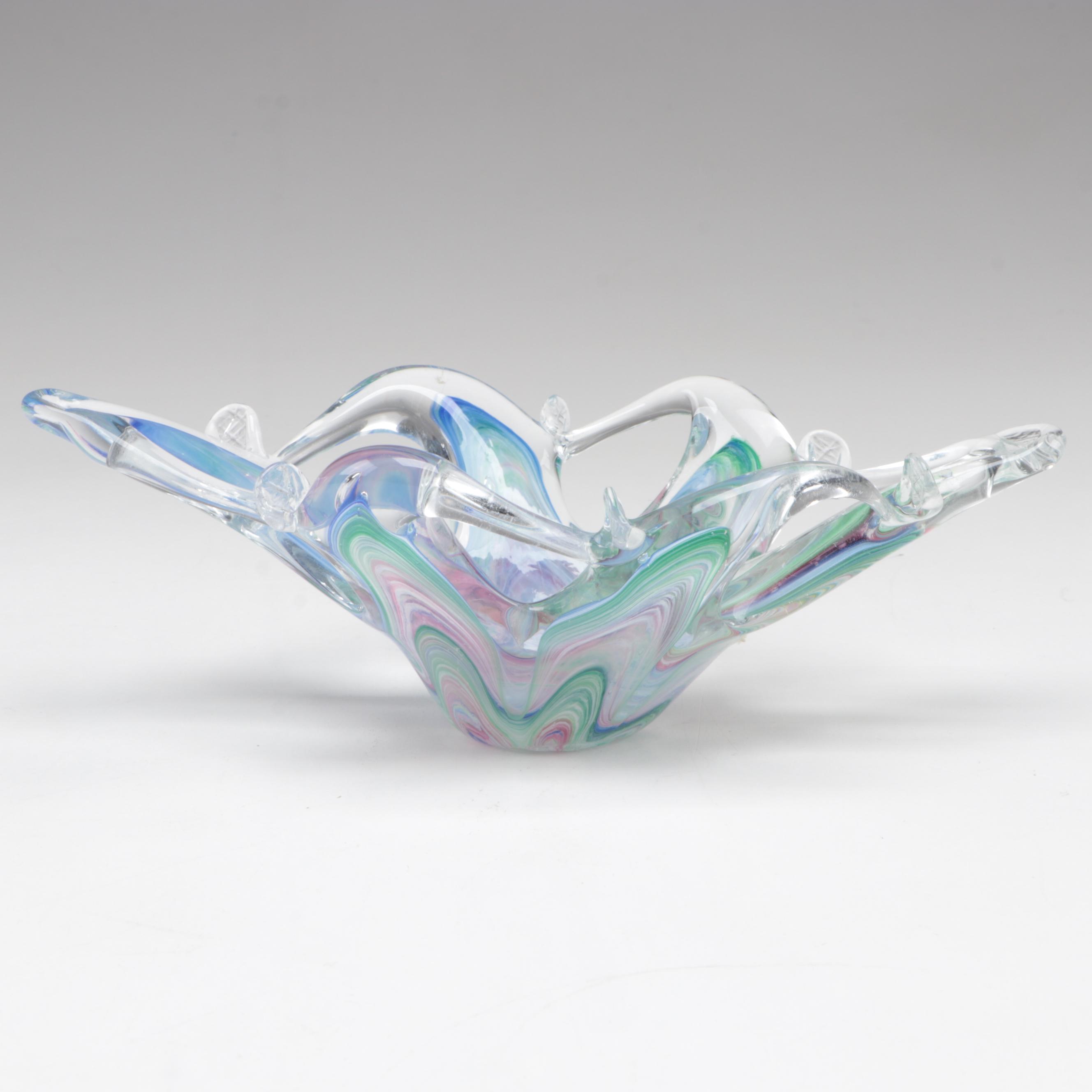 Studio Art Glass Octopus and Seahorse Glass Figurines With Bowl