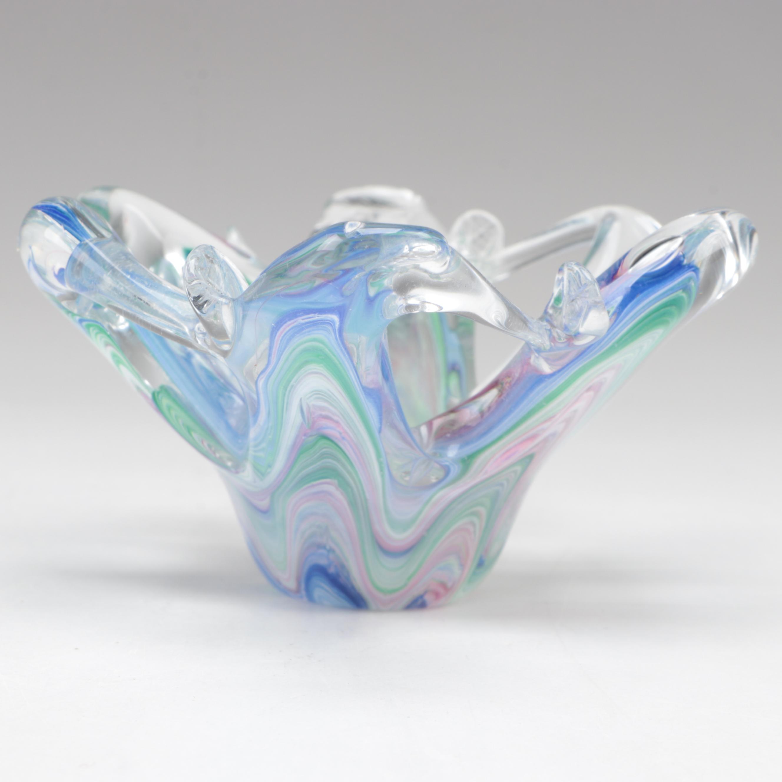 Studio Art Glass Octopus and Seahorse Glass Figurines With Bowl