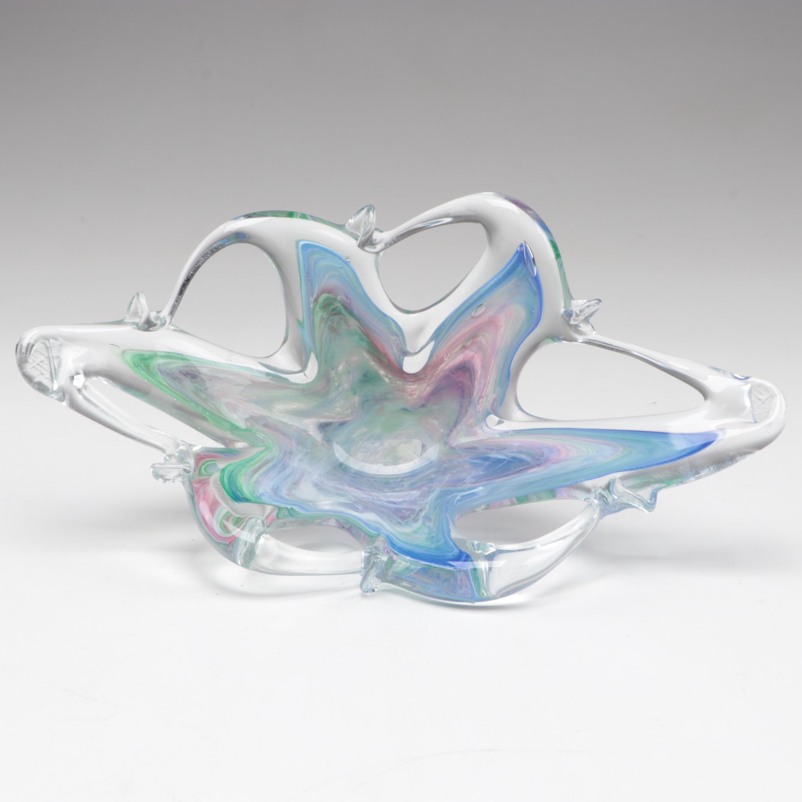Studio Art Glass Octopus and Seahorse Glass Figurines With Bowl
