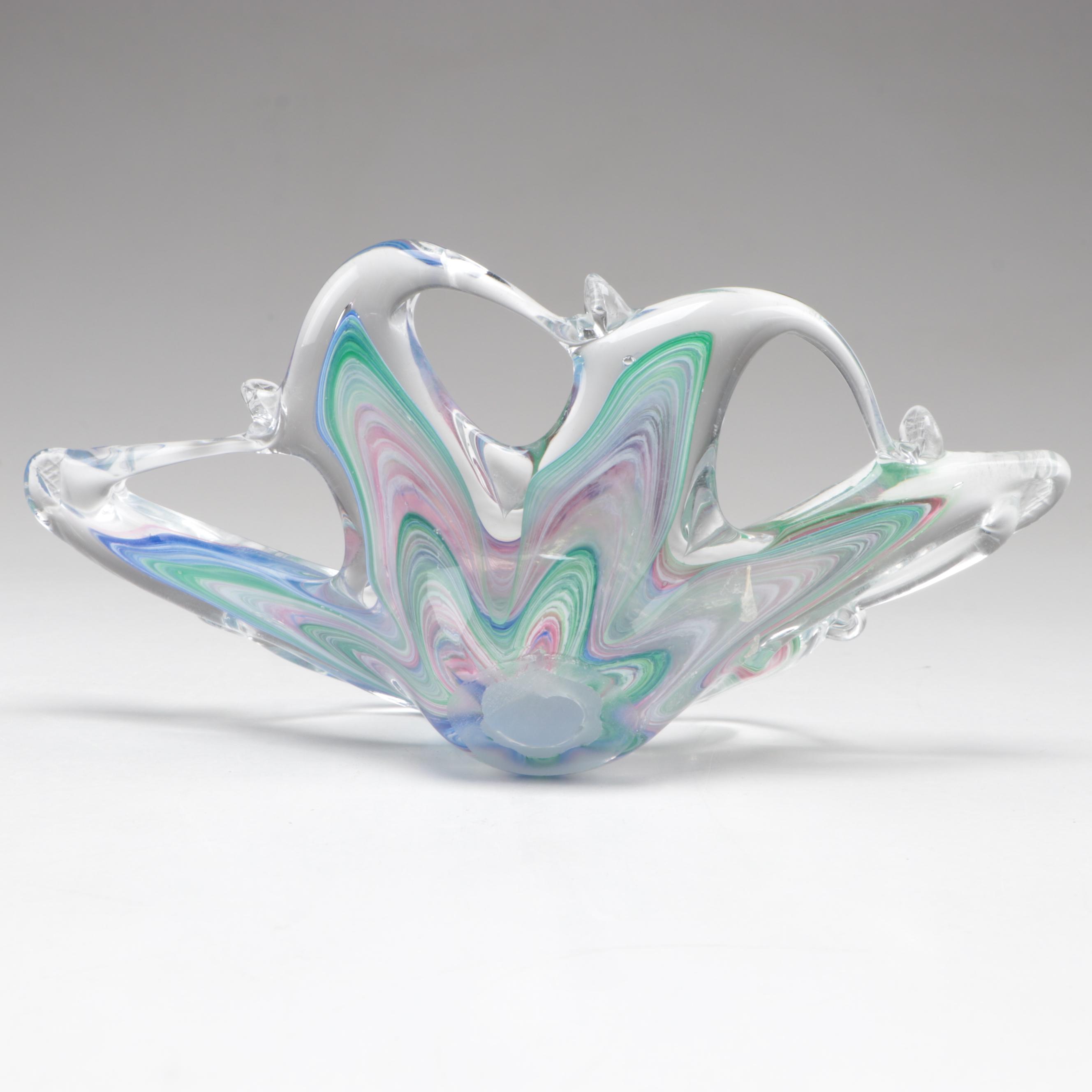 Studio Art Glass Octopus and Seahorse Glass Figurines With Bowl