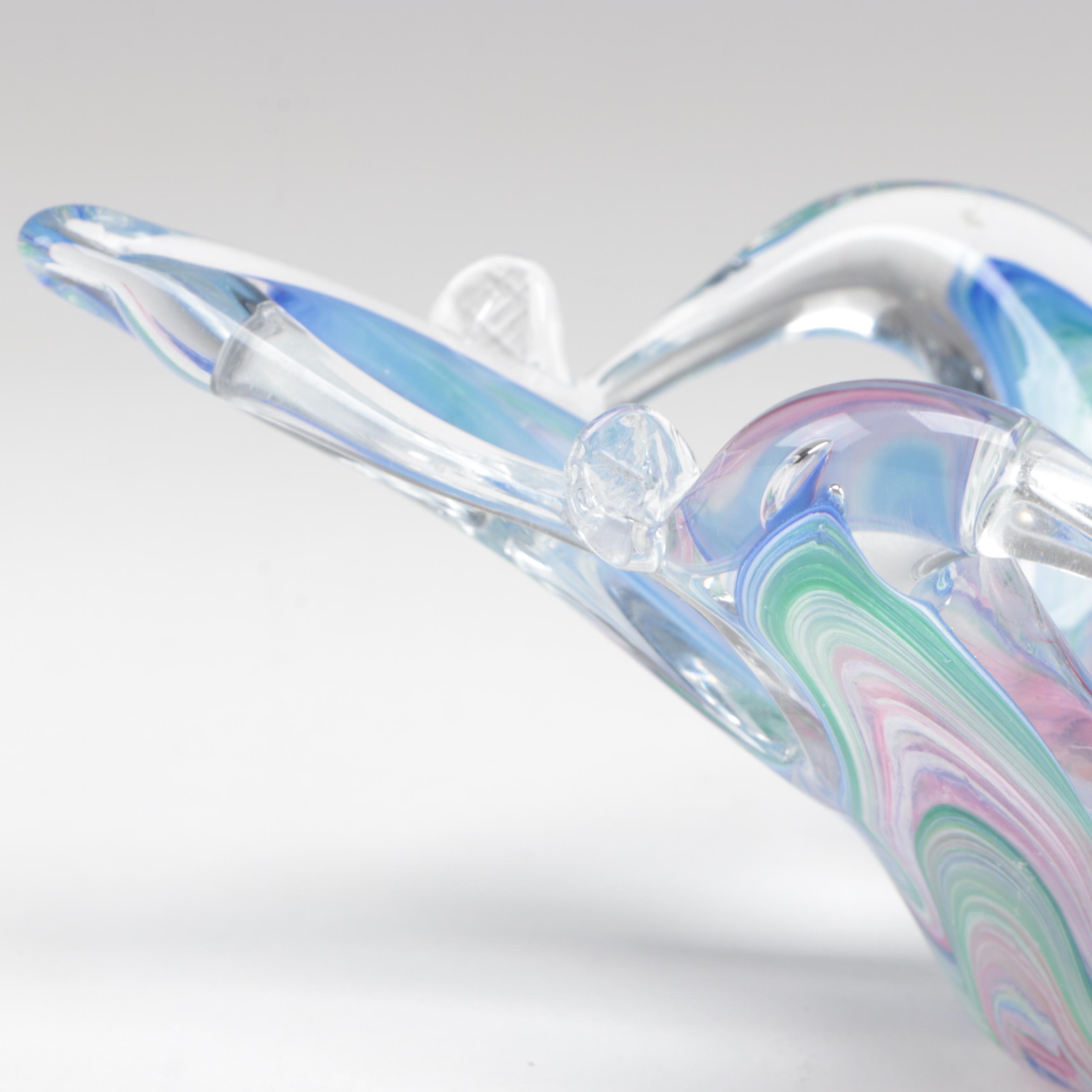 Studio Art Glass Octopus and Seahorse Glass Figurines With Bowl