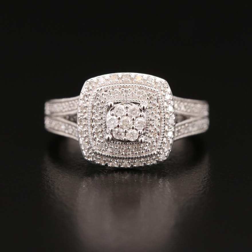 Sterling Diamond Cluster Ring
