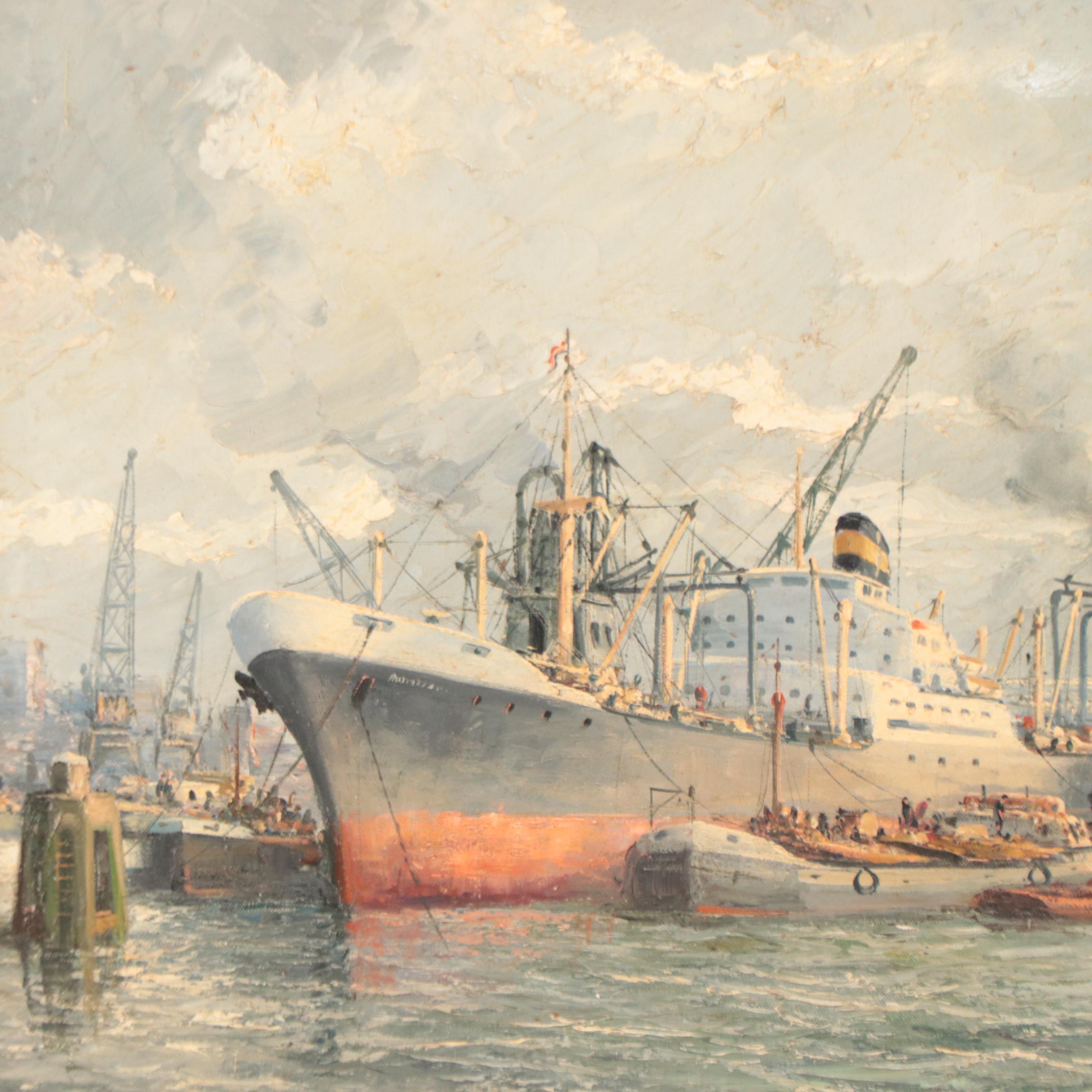 Pieter Van Schaik Jr. Oil Painting "Seascape Painting," Mid-20th Century