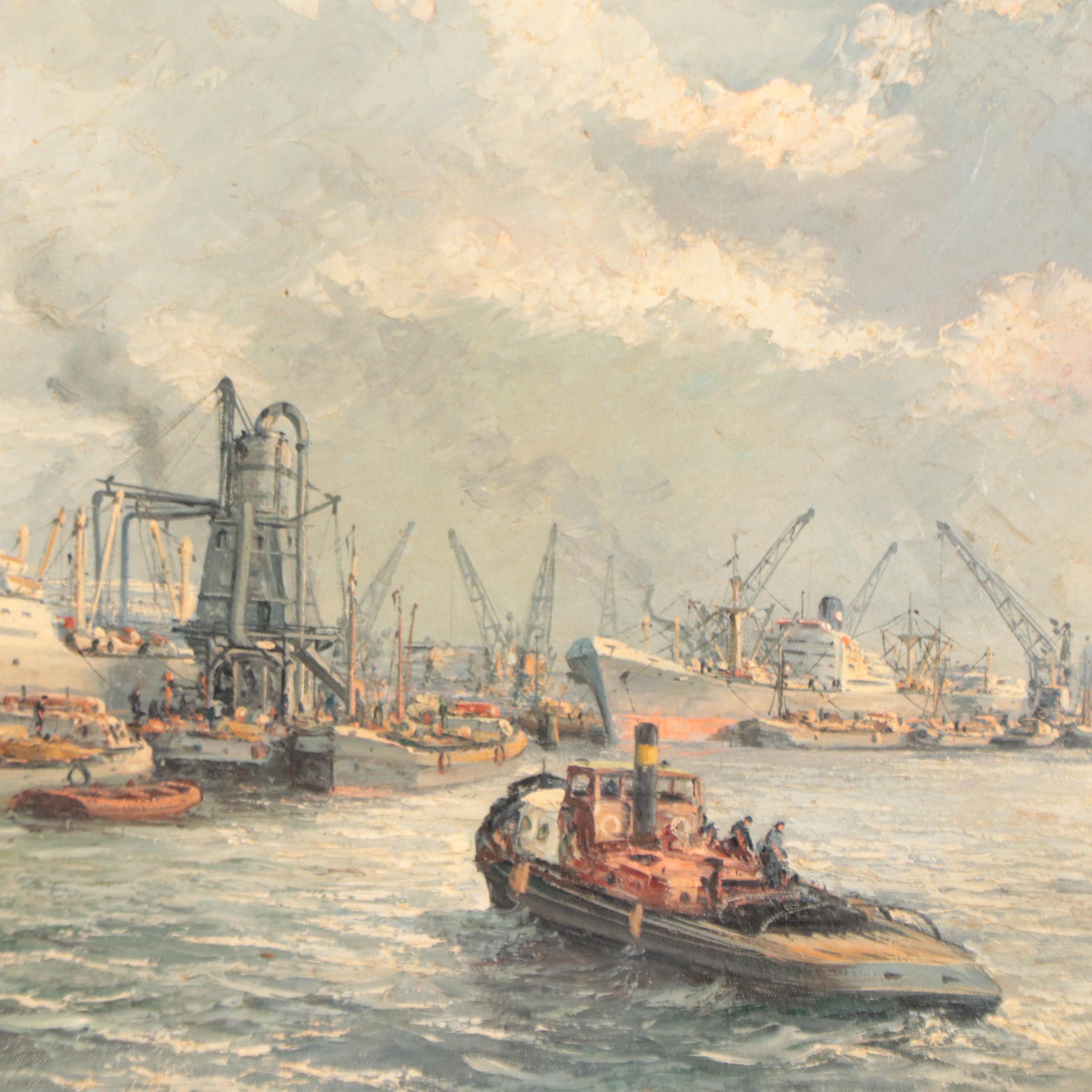 Pieter Van Schaik Jr. Oil Painting "Seascape Painting," Mid-20th Century