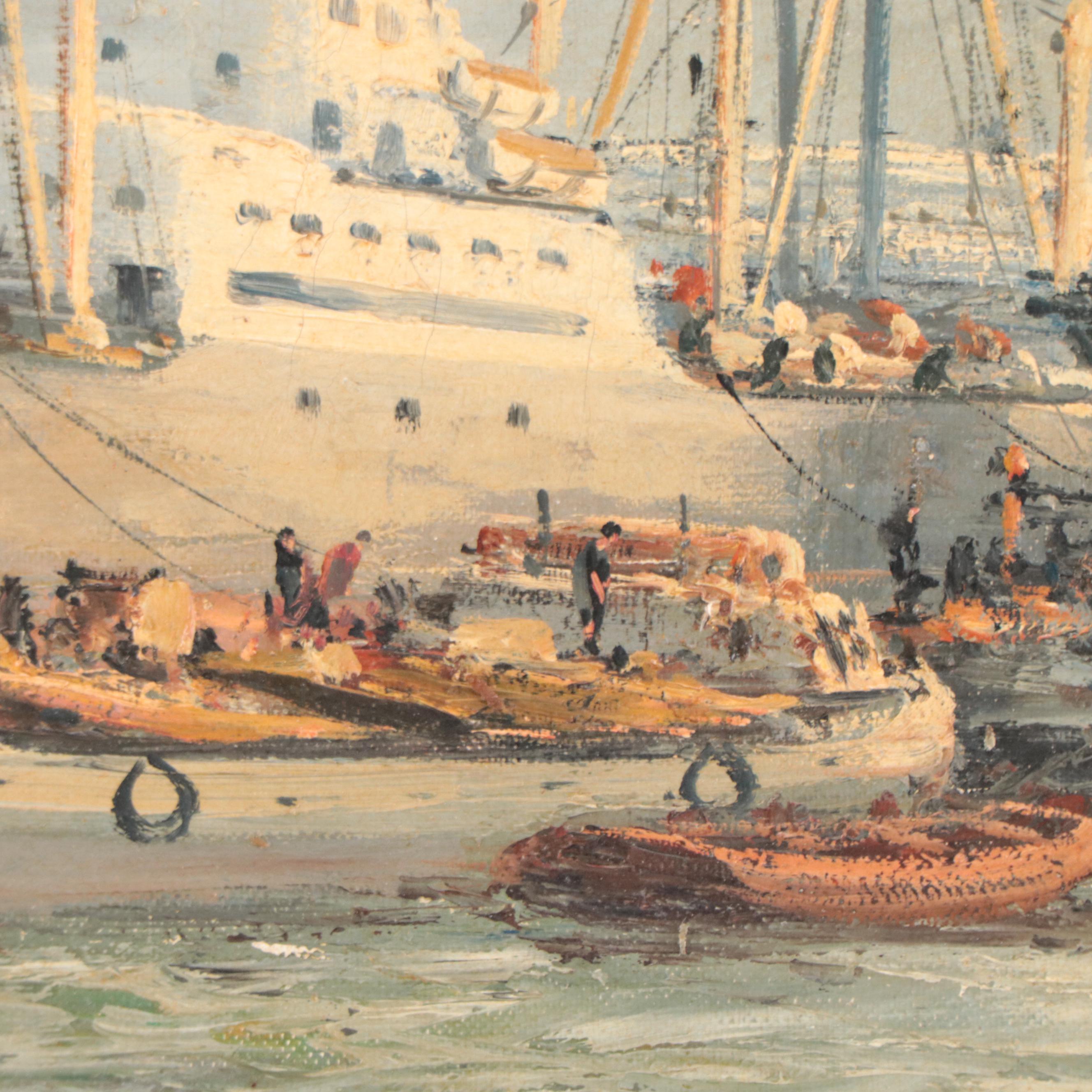 Pieter Van Schaik Jr. Oil Painting "Seascape Painting," Mid-20th Century