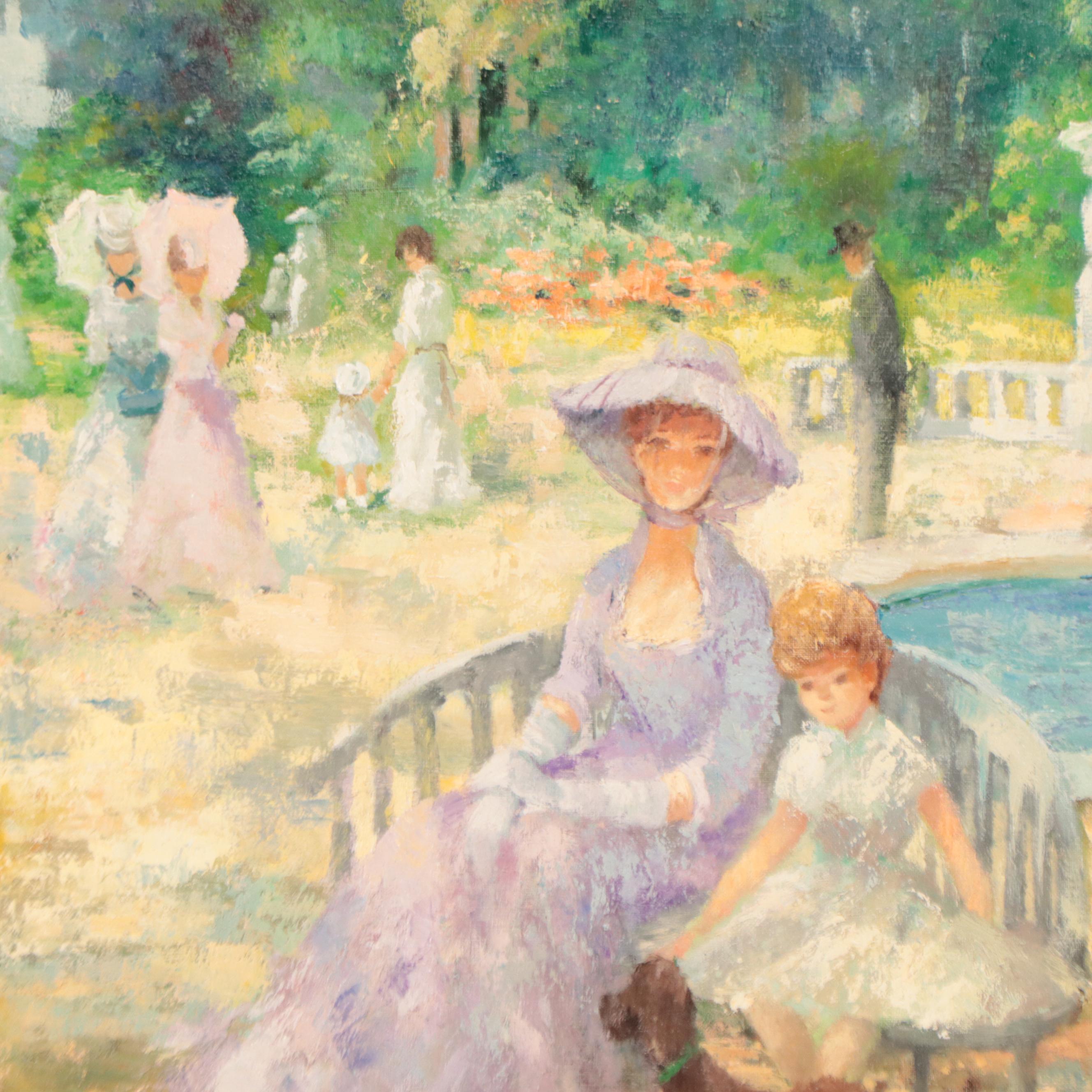 Marguerite Aers Impressionist Style Oil Painting of Park Scene
