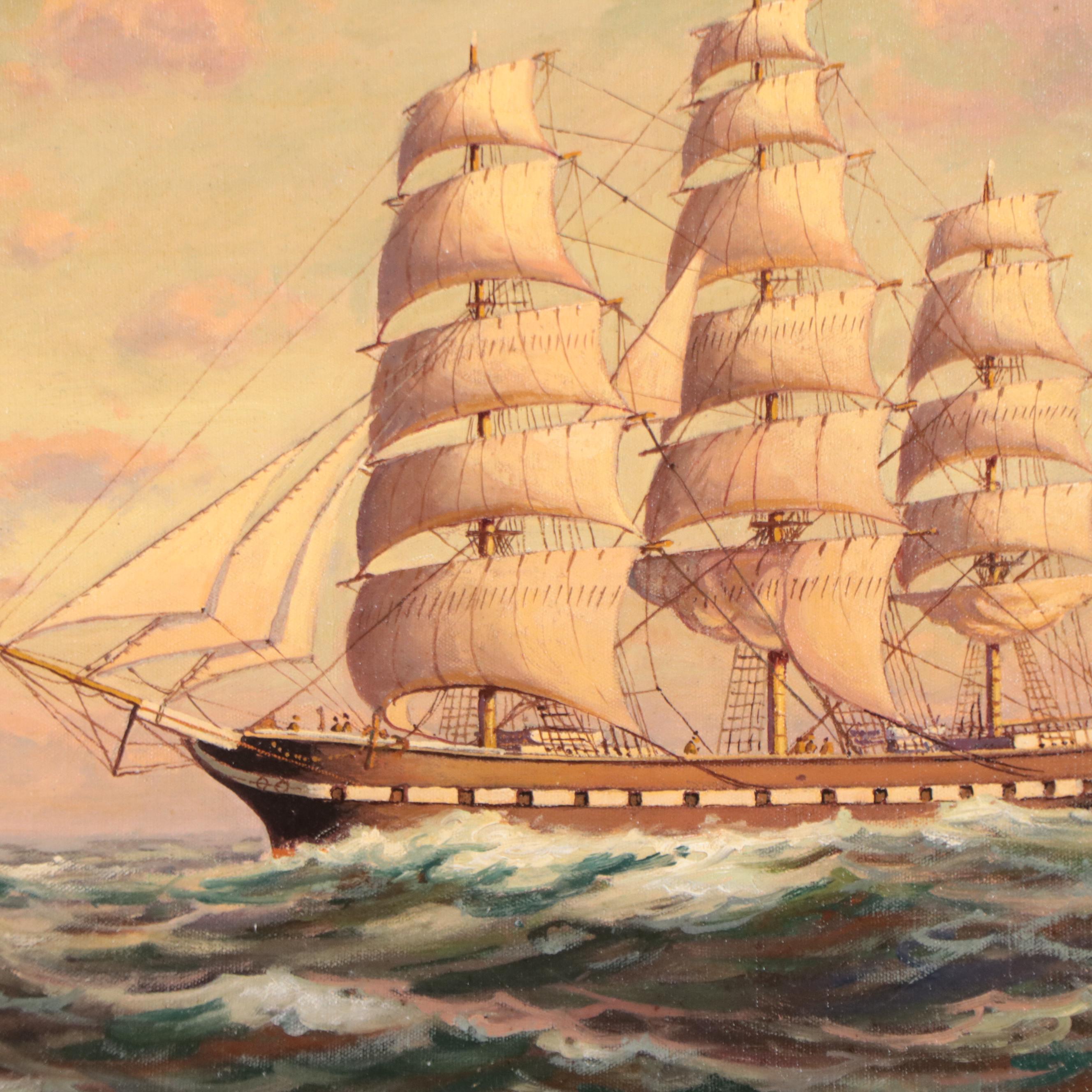 T. Bailey Oil Painting of Ship at Sea