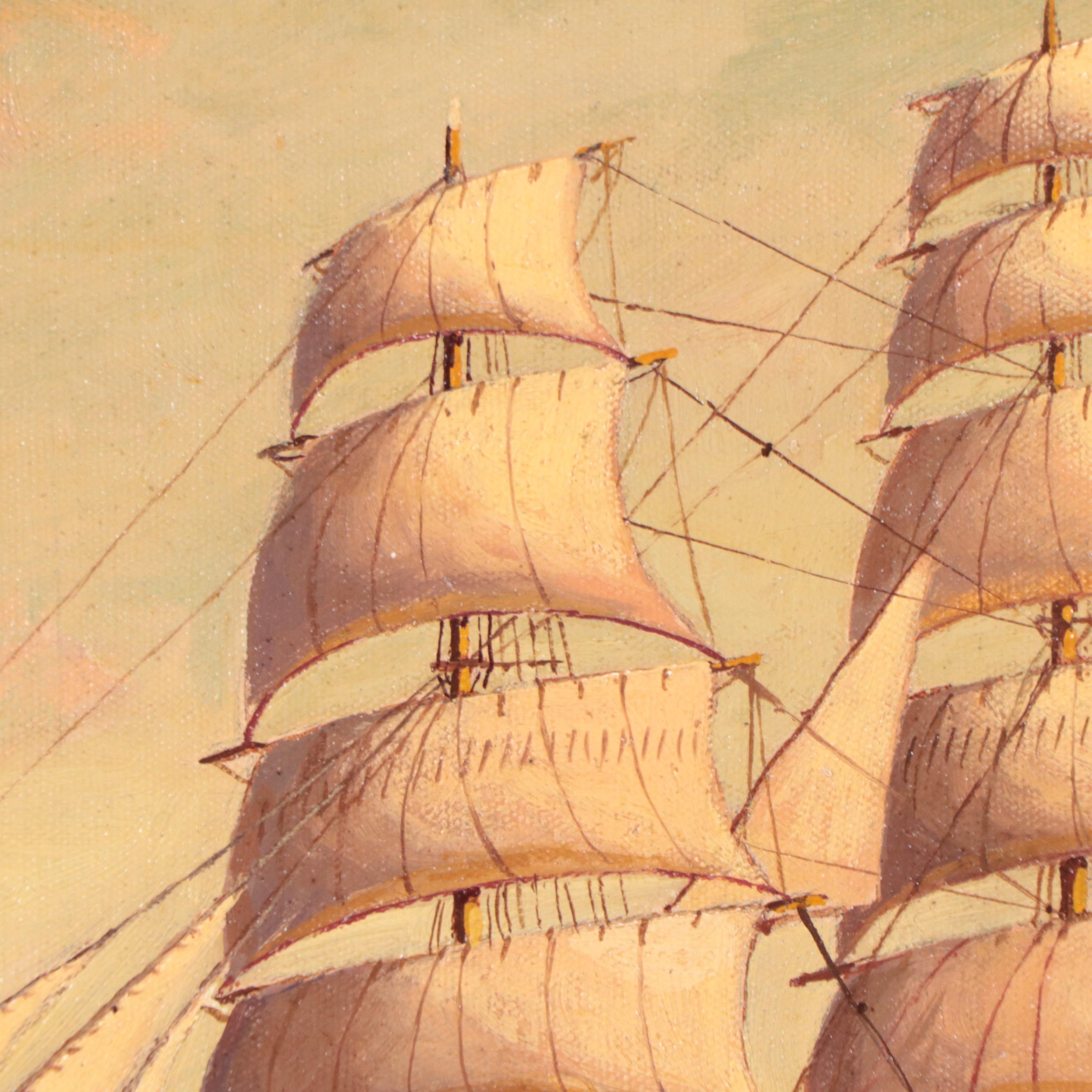 T. Bailey Oil Painting of Ship at Sea