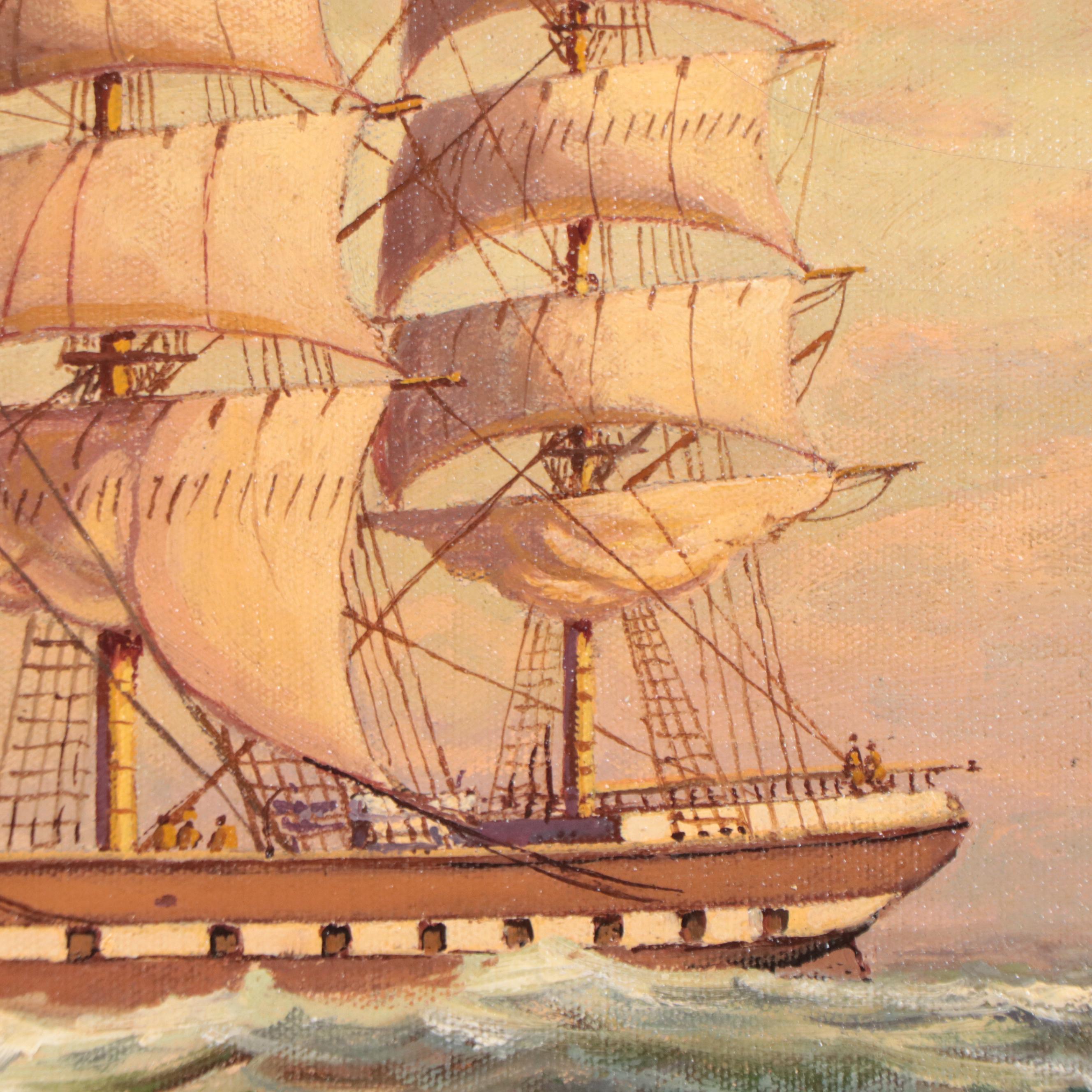 T. Bailey Oil Painting of Ship at Sea